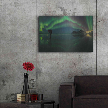 Luxe Metal Art 'Person On Ice During Northern Lights' by Luxe Portfolio, Metal Wall Art,36x24