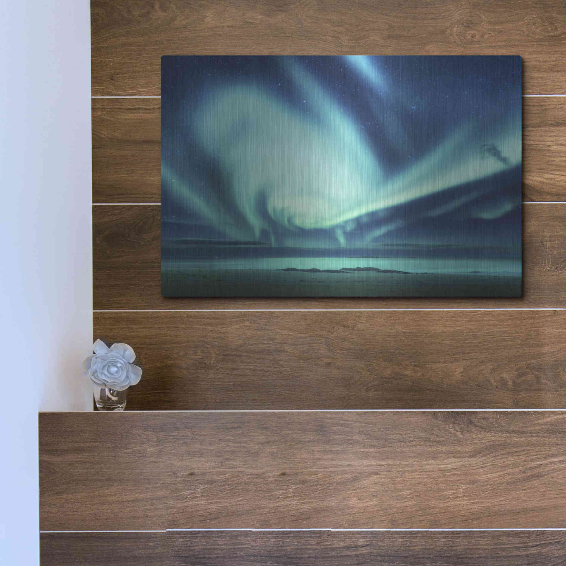 Luxe Metal Art 'Polar Lights Above The Sea Green Northern Lights' by Luxe Portfolio, Metal Wall Art,16x12