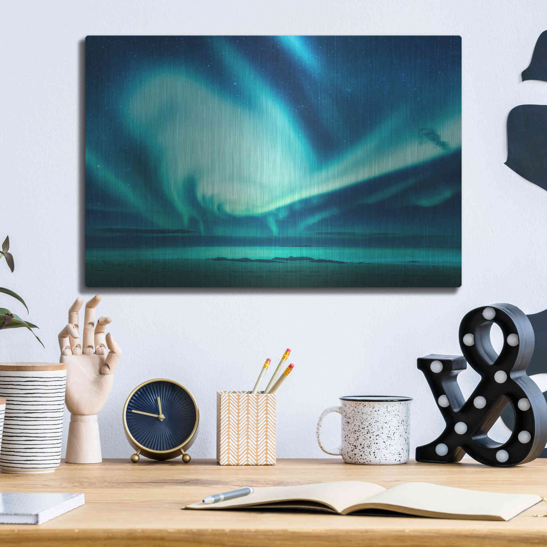 Luxe Metal Art 'Polar Lights Above The Sea Green Northern Lights' by Luxe Portfolio, Metal Wall Art,16x12