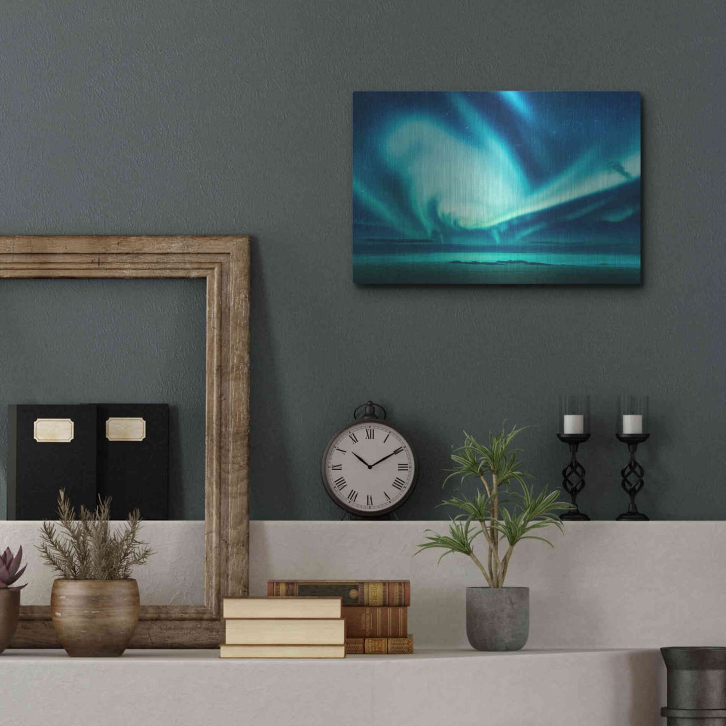 Luxe Metal Art 'Polar Lights Above The Sea Green Northern Lights' by Luxe Portfolio, Metal Wall Art,16x12