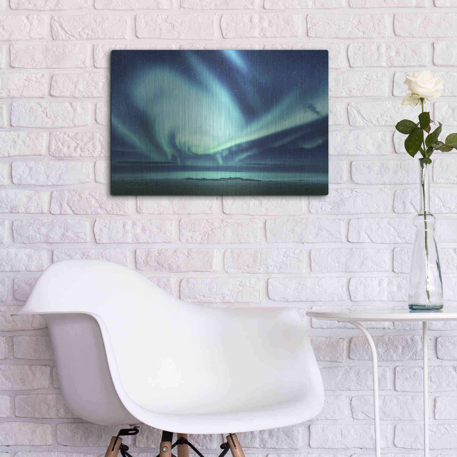 Luxe Metal Art 'Polar Lights Above The Sea Green Northern Lights' by Luxe Portfolio, Metal Wall Art,24x16