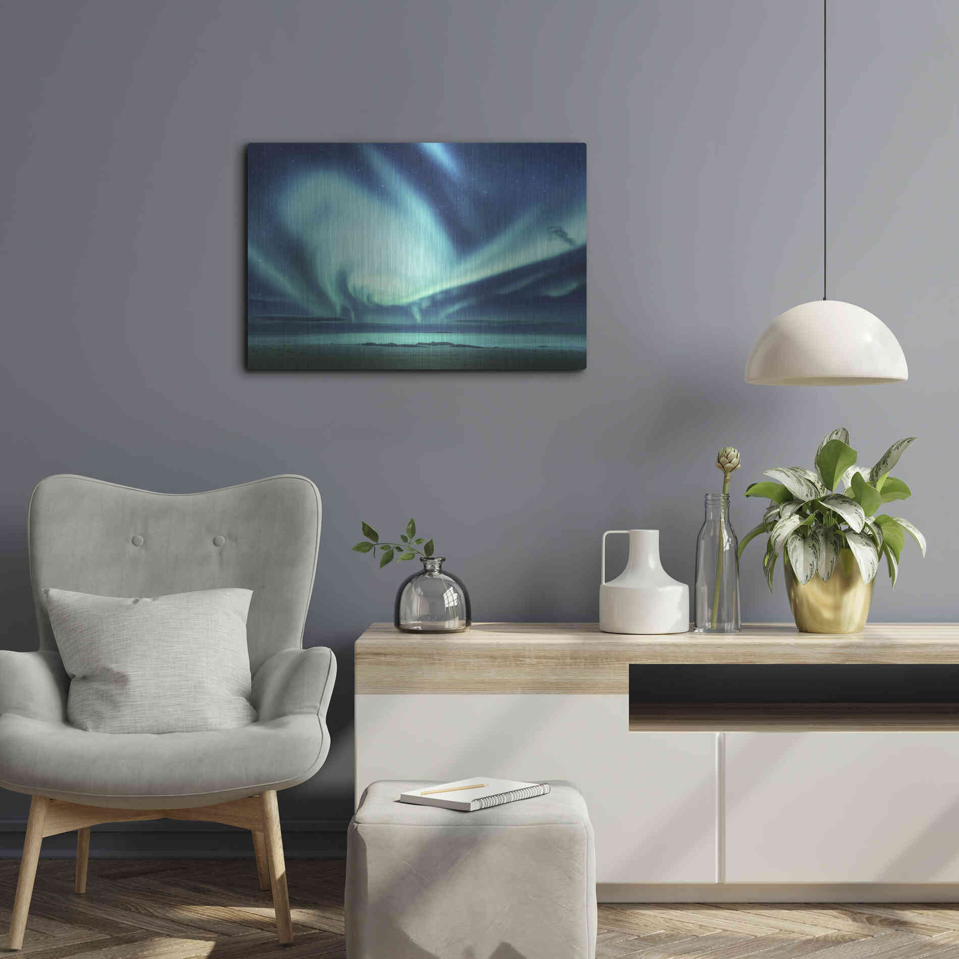 Luxe Metal Art 'Polar Lights Above The Sea Green Northern Lights' by Luxe Portfolio, Metal Wall Art,24x16