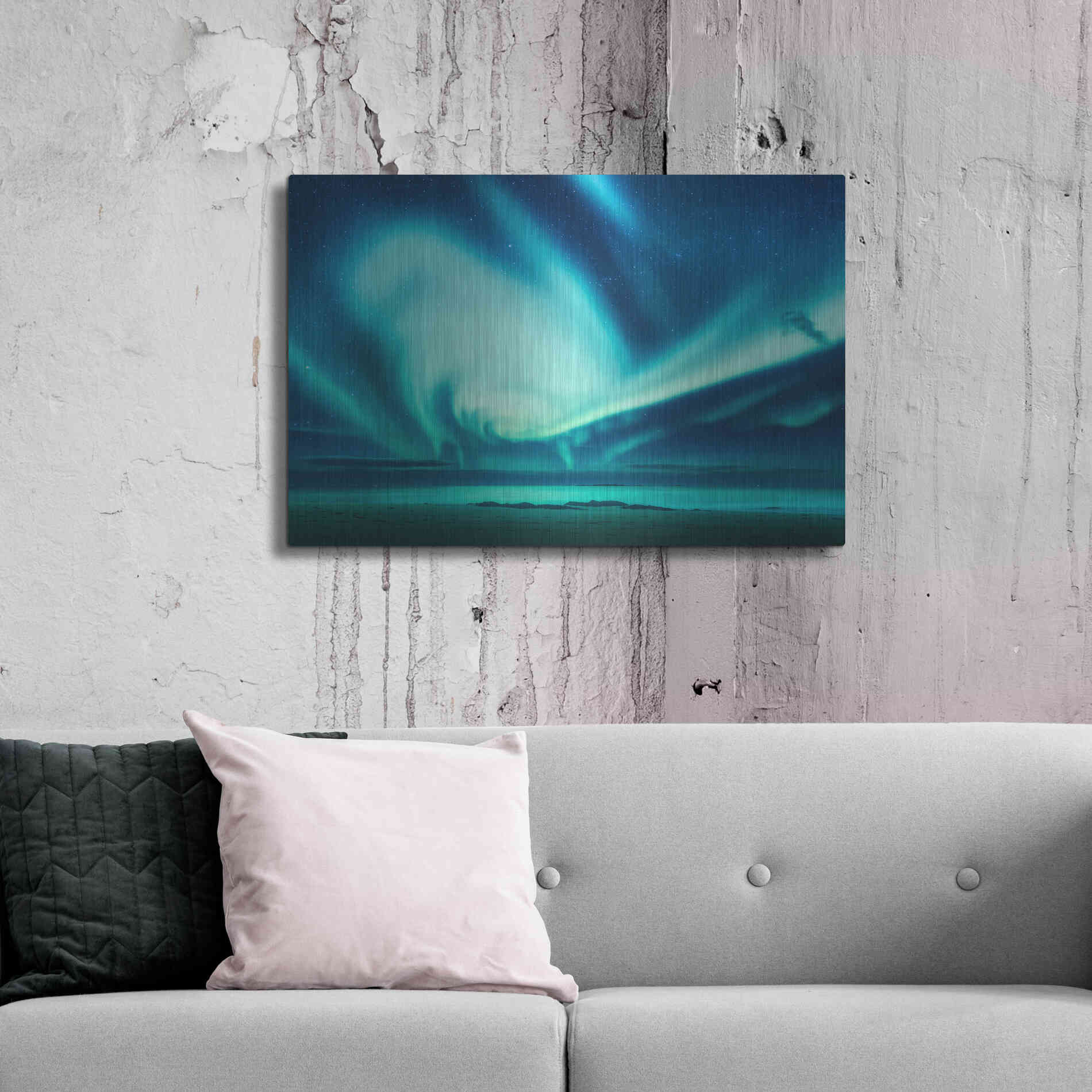 Luxe Metal Art 'Polar Lights Above The Sea Green Northern Lights' by Luxe Portfolio, Metal Wall Art,36x24