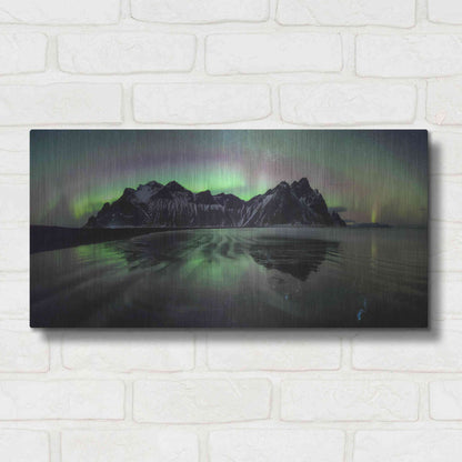 Luxe Metal Art 'Water And Mountain During Northern Lights' by Luxe Portfolio, Metal Wall Art,24x12