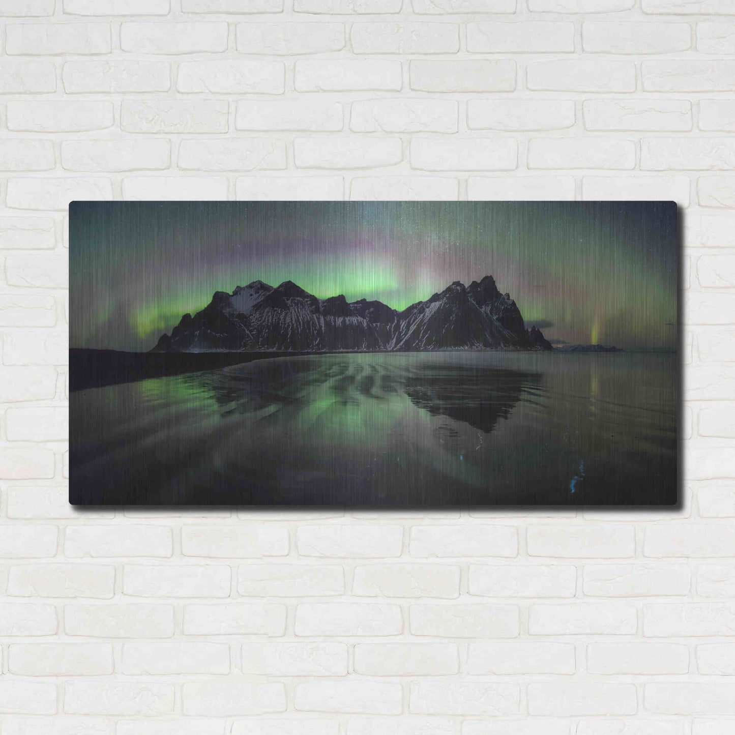 Luxe Metal Art 'Water And Mountain During Northern Lights' by Luxe Portfolio, Metal Wall Art,48x24