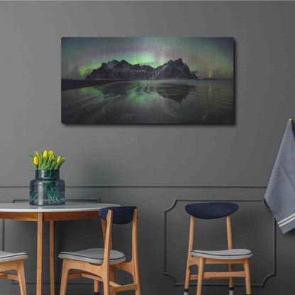 Luxe Metal Art 'Water And Mountain During Northern Lights' by Luxe Portfolio, Metal Wall Art,48x24