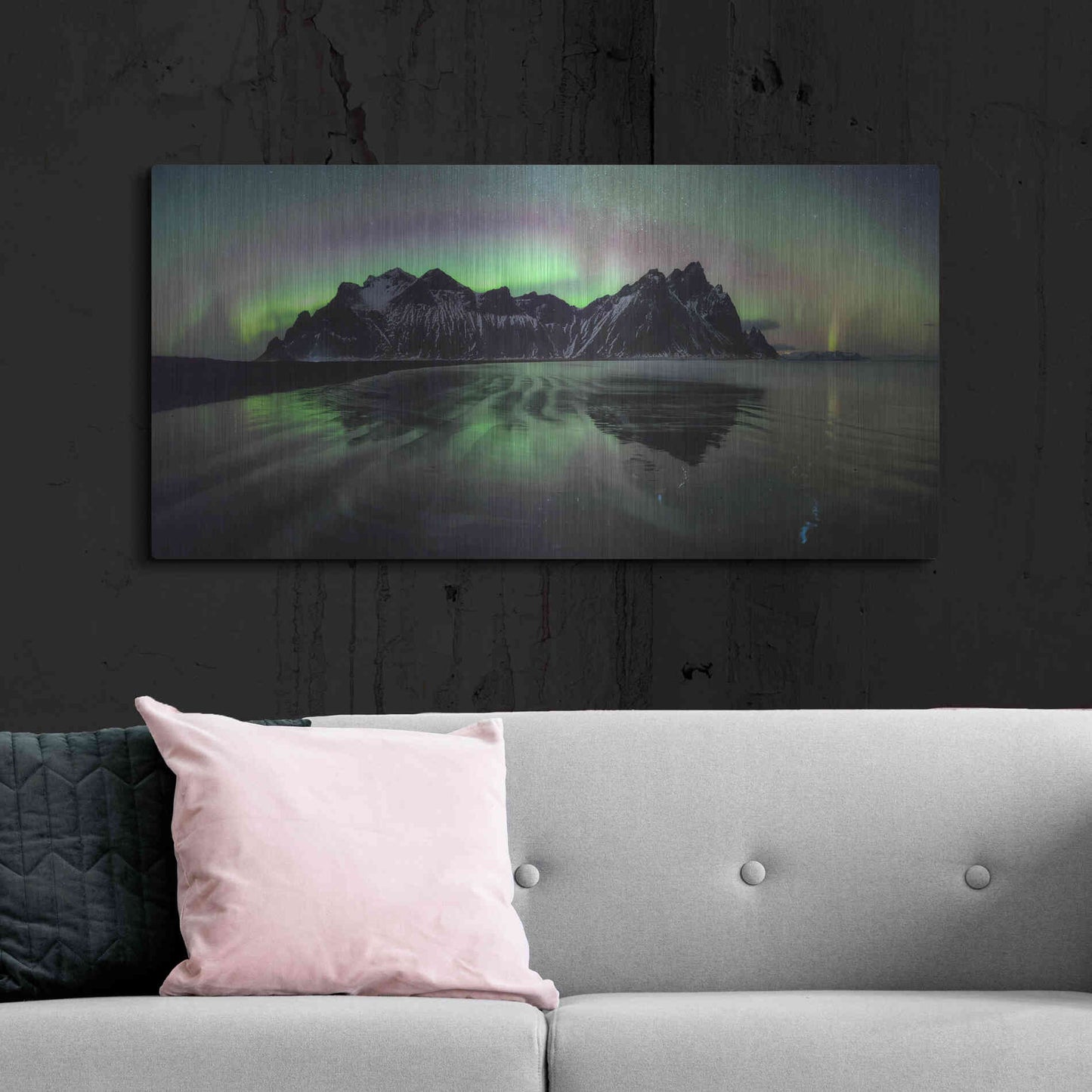 Luxe Metal Art 'Water And Mountain During Northern Lights' by Luxe Portfolio, Metal Wall Art,48x24