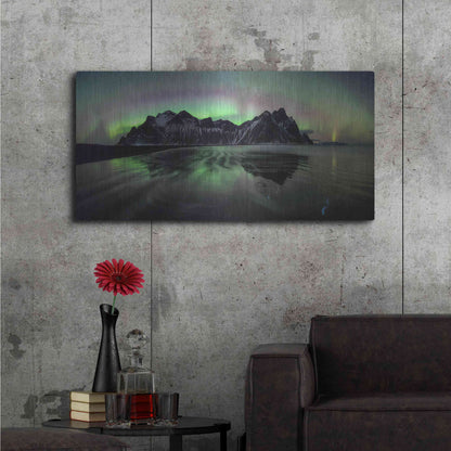 Luxe Metal Art 'Water And Mountain During Northern Lights' by Luxe Portfolio, Metal Wall Art,48x24