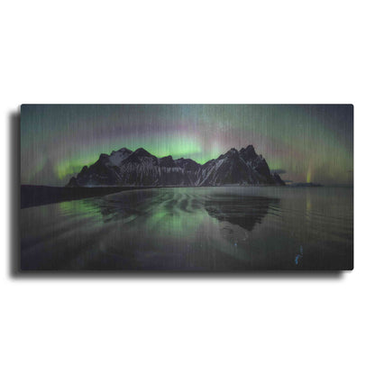 Luxe Metal Art 'Water And Mountain During Northern Lights' by Luxe Portfolio, Metal Wall Art