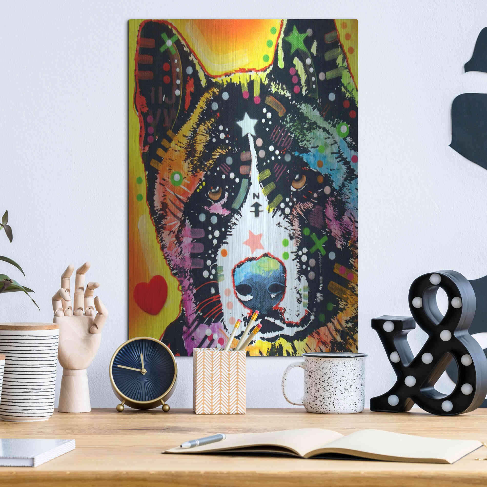 Luxe Metal Art 'Akita 1' by Dean Russo, Metal Wall Art,12x16