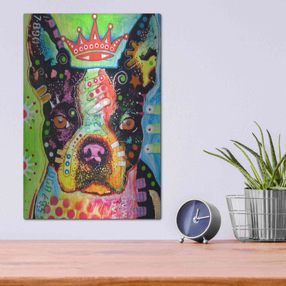 Luxe Metal Art 'Boston Terrier Crowned' by Dean Russo, Metal Wall Art,12x16