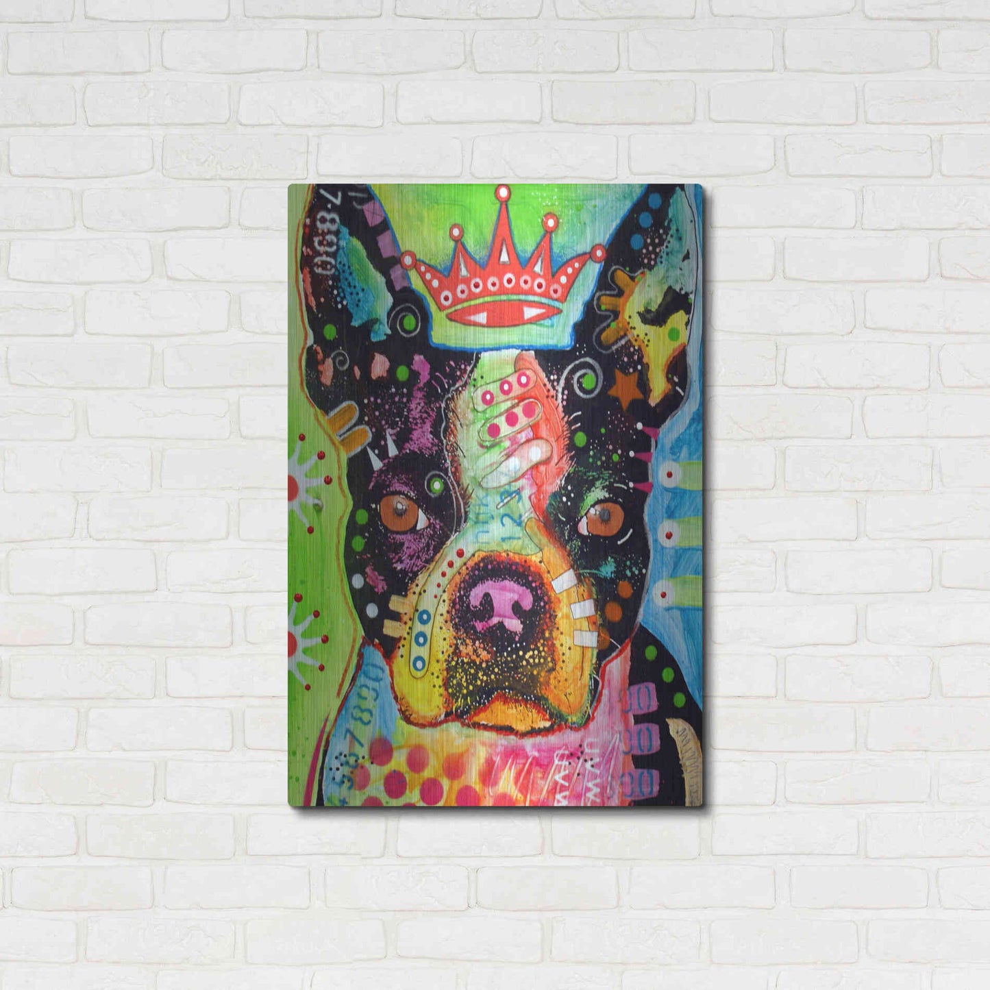 Luxe Metal Art 'Boston Terrier Crowned' by Dean Russo, Metal Wall Art,24x36