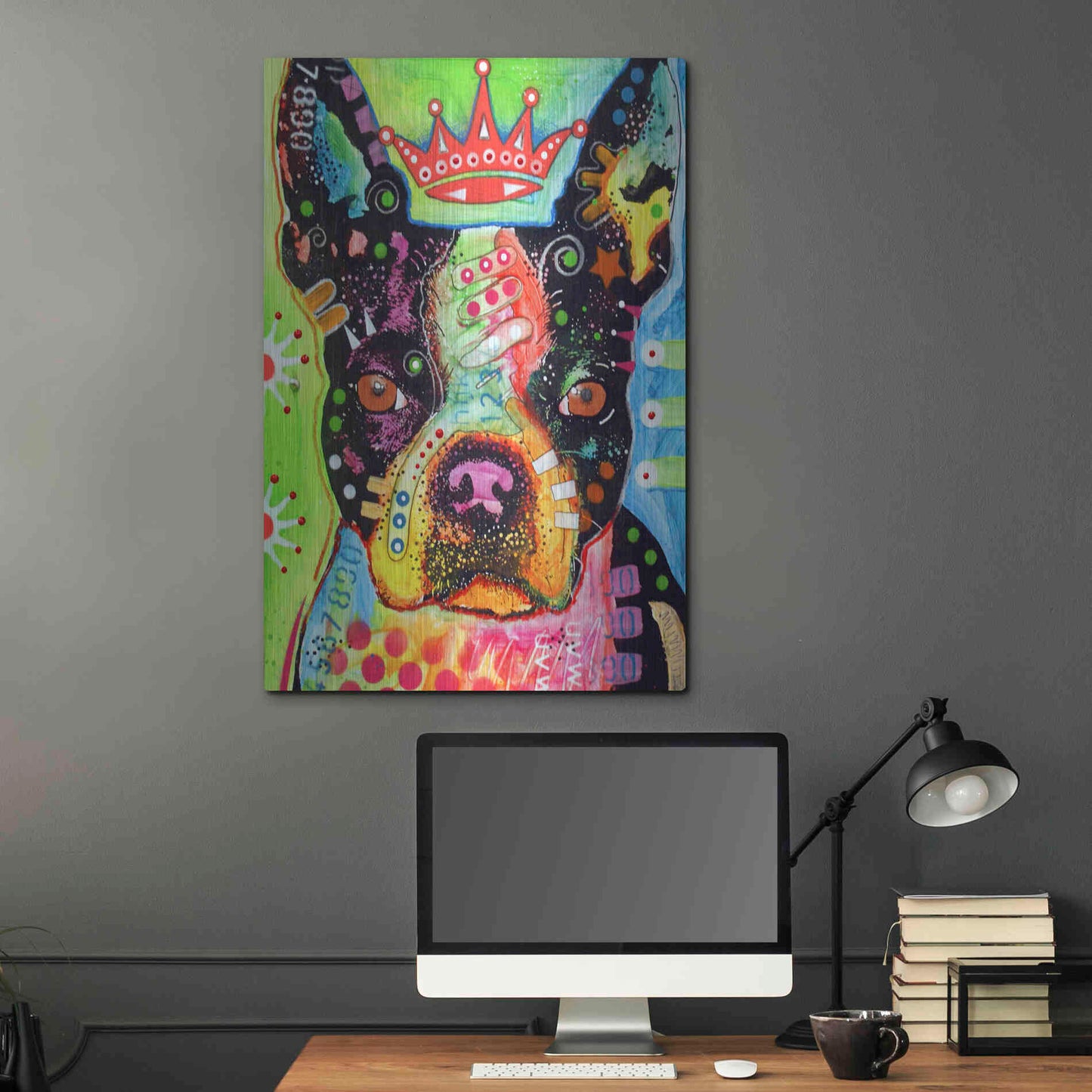 Luxe Metal Art 'Boston Terrier Crowned' by Dean Russo, Metal Wall Art,24x36