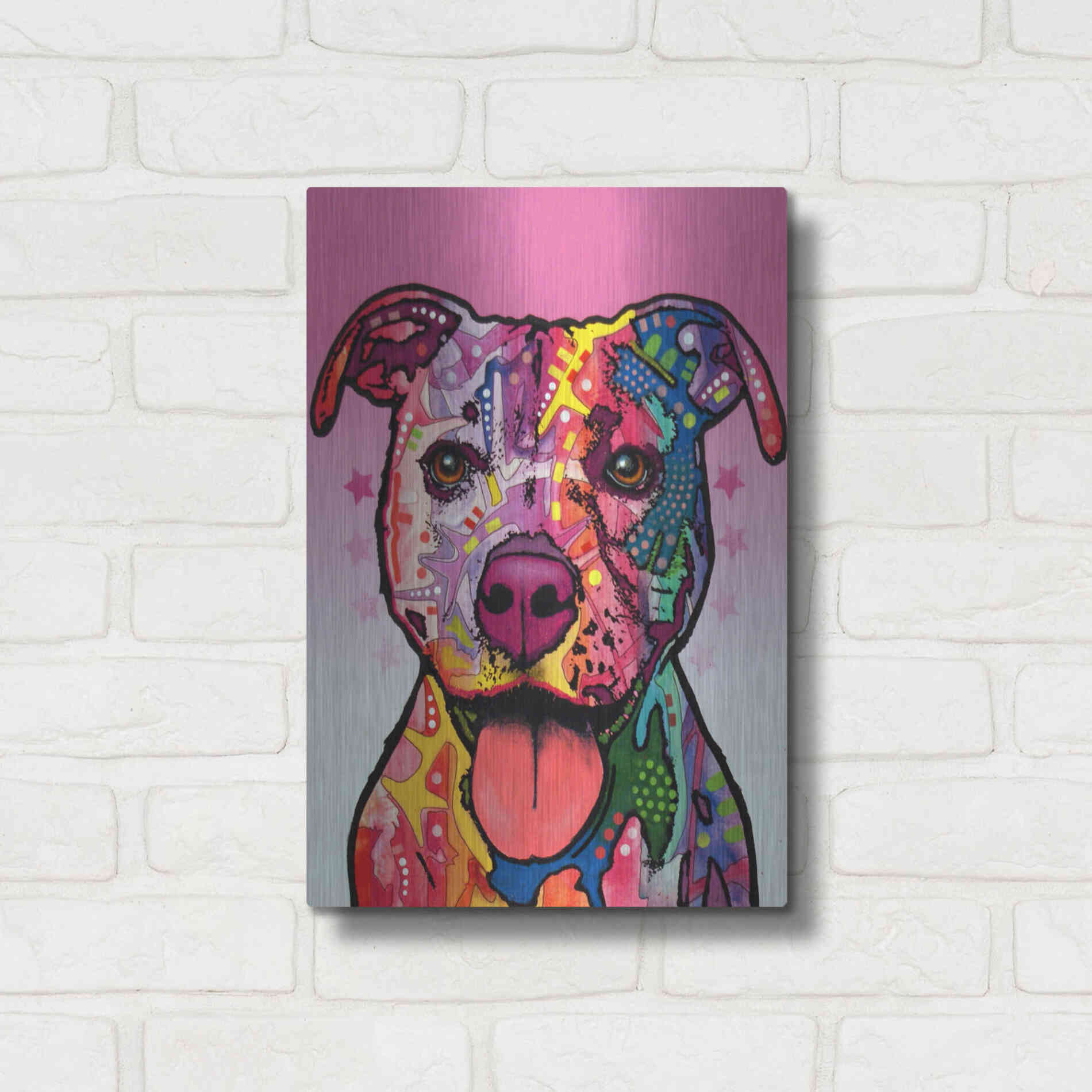 Luxe Metal Art 'Cherish The Pitbull' by Dean Russo, Metal Wall Art,12x16