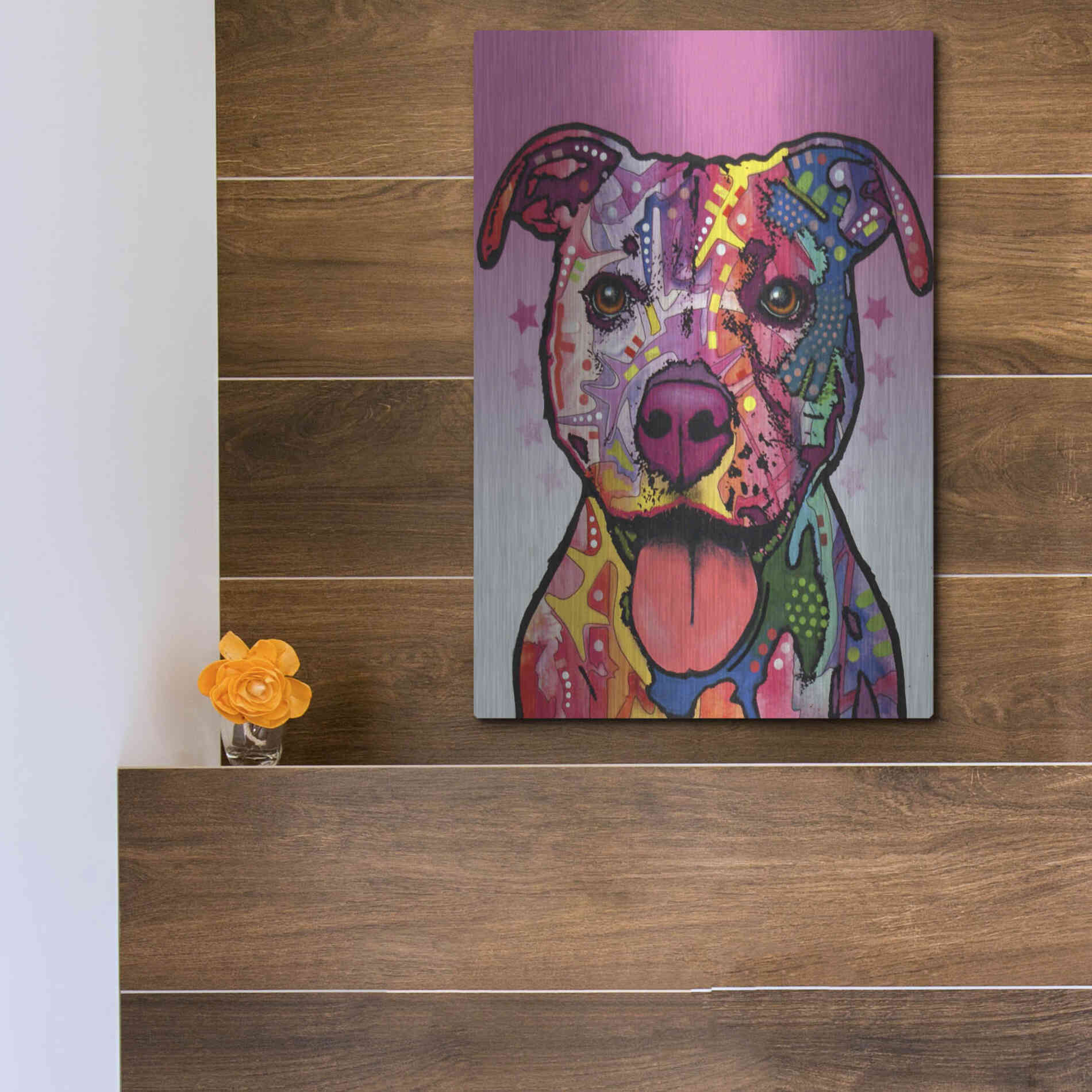 Luxe Metal Art 'Cherish The Pitbull' by Dean Russo, Metal Wall Art,12x16