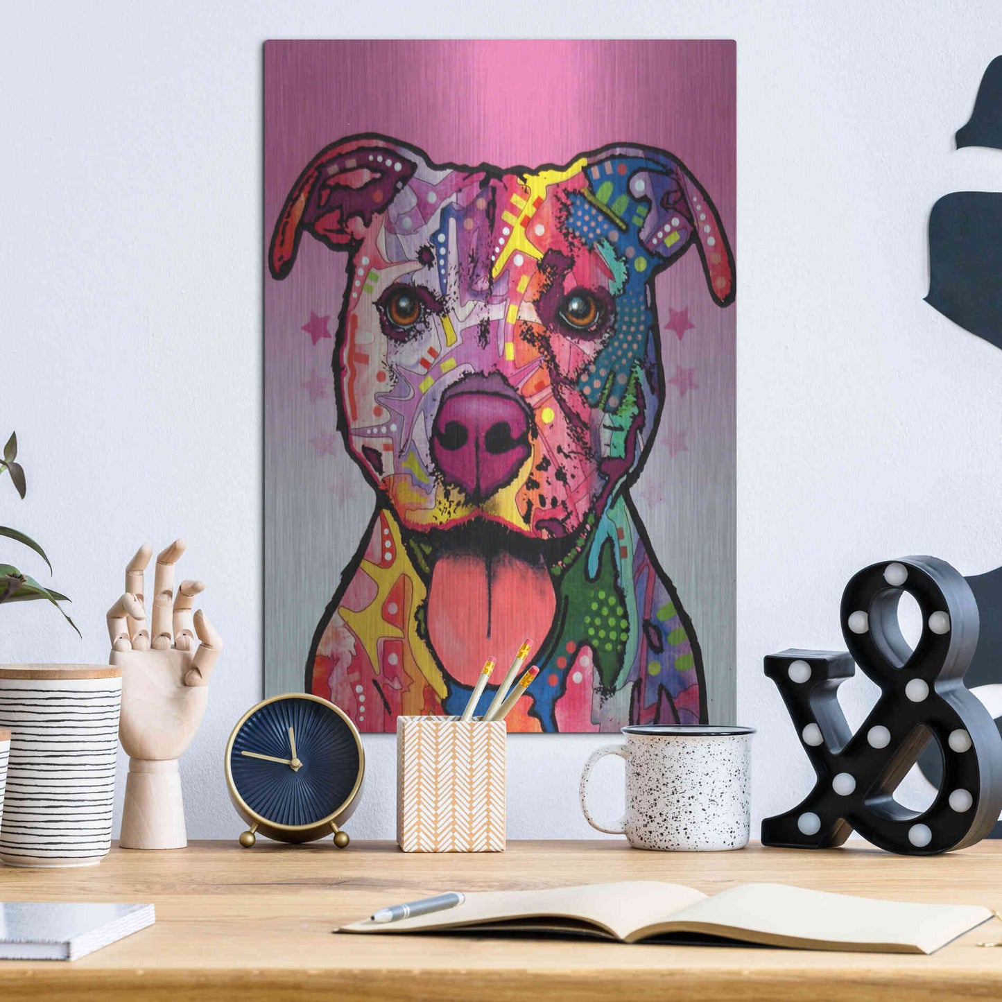 Luxe Metal Art 'Cherish The Pitbull' by Dean Russo, Metal Wall Art,12x16