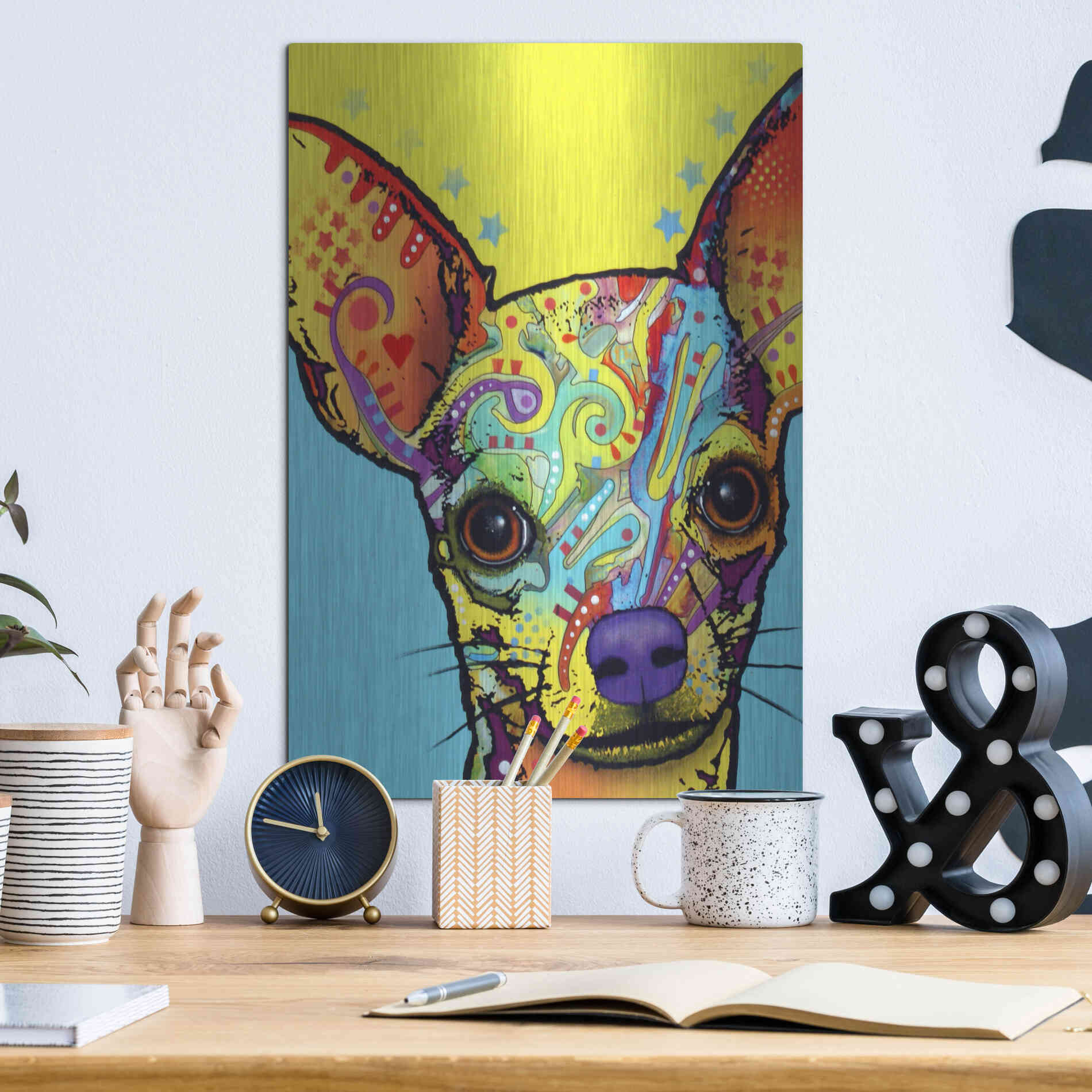 Luxe Metal Art 'Chihuahua I' by Dean Russo, Metal Wall Art,12x16