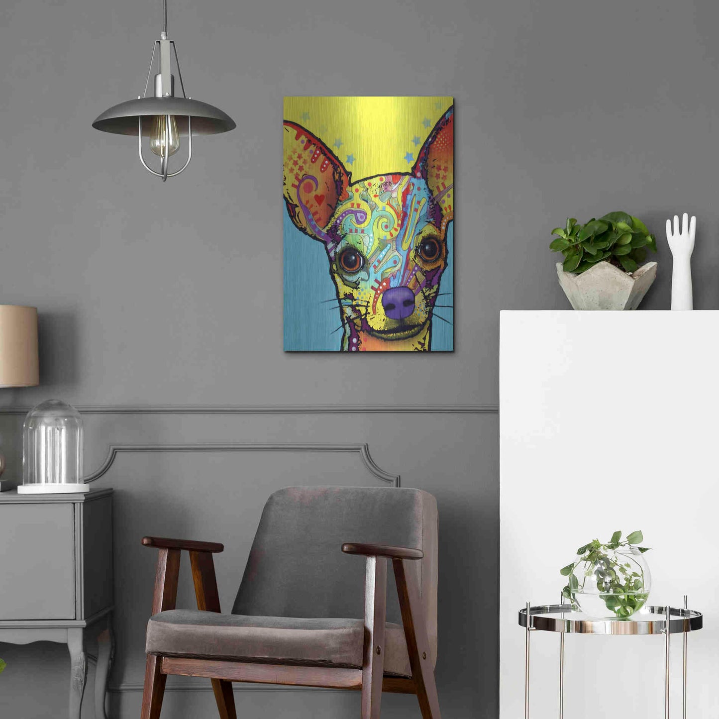 Luxe Metal Art 'Chihuahua I' by Dean Russo, Metal Wall Art,16x24