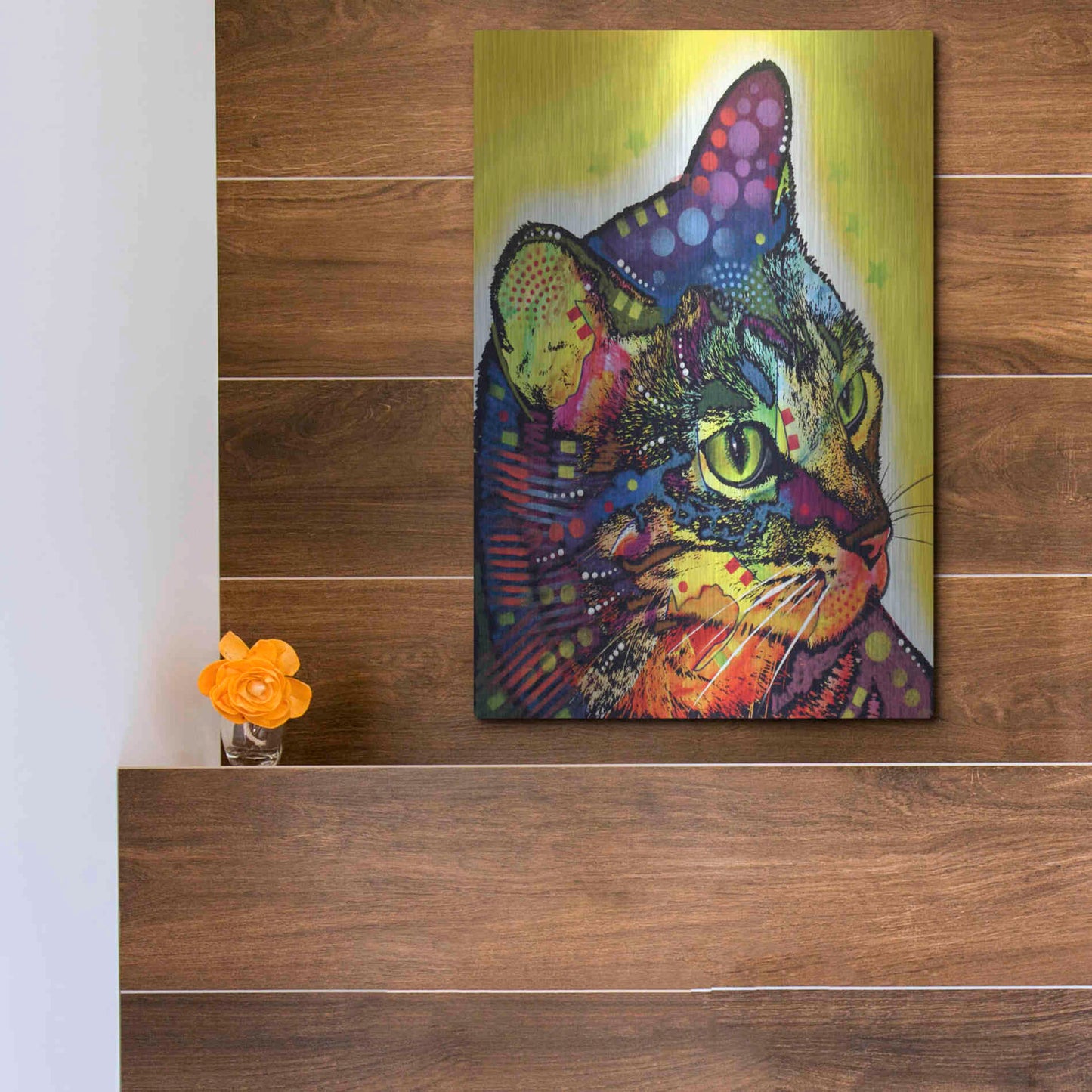 Luxe Metal Art 'Confident Cat' by Dean Russo, Metal Wall Art,12x16