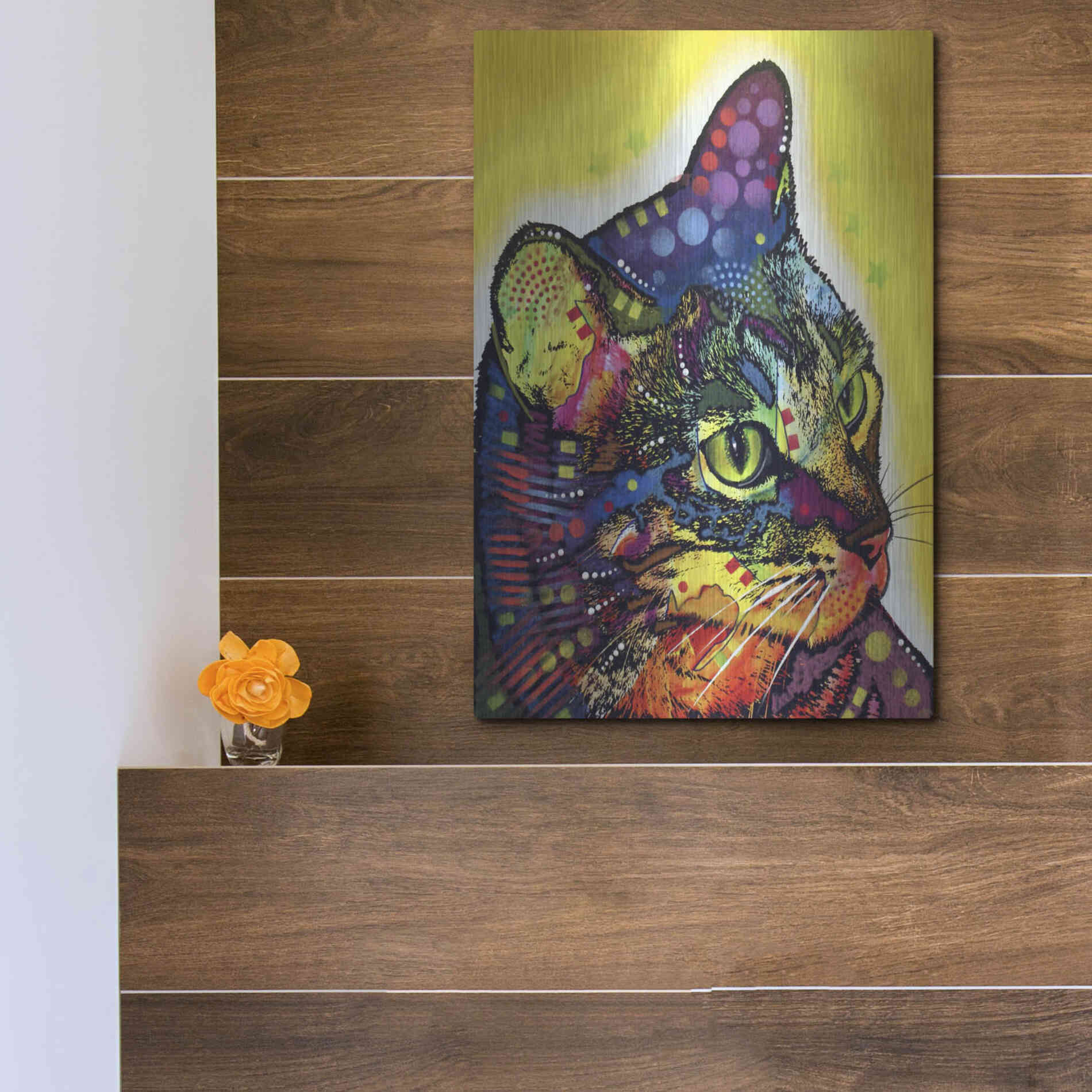 Luxe Metal Art 'Confident Cat' by Dean Russo, Metal Wall Art,12x16