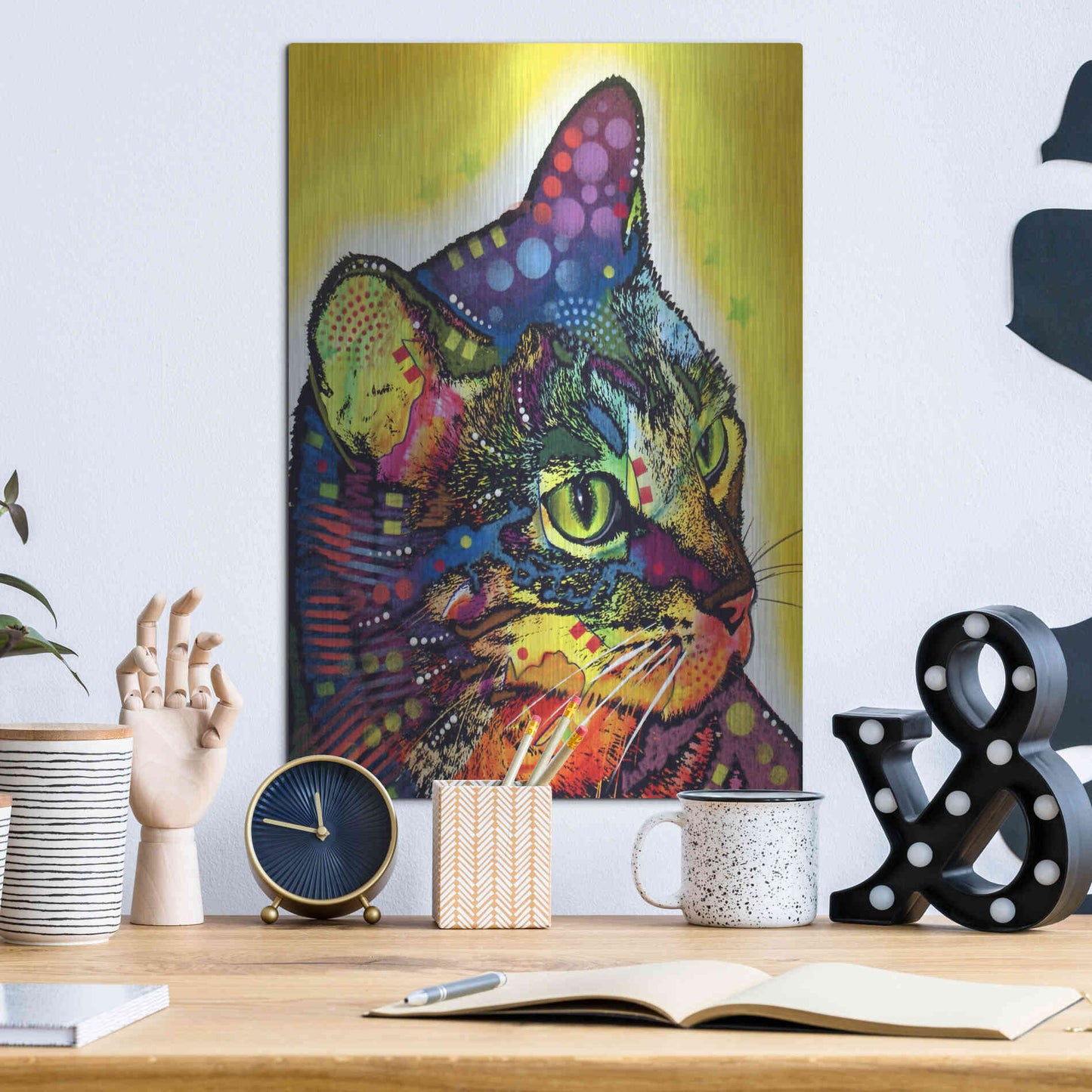 Luxe Metal Art 'Confident Cat' by Dean Russo, Metal Wall Art,12x16