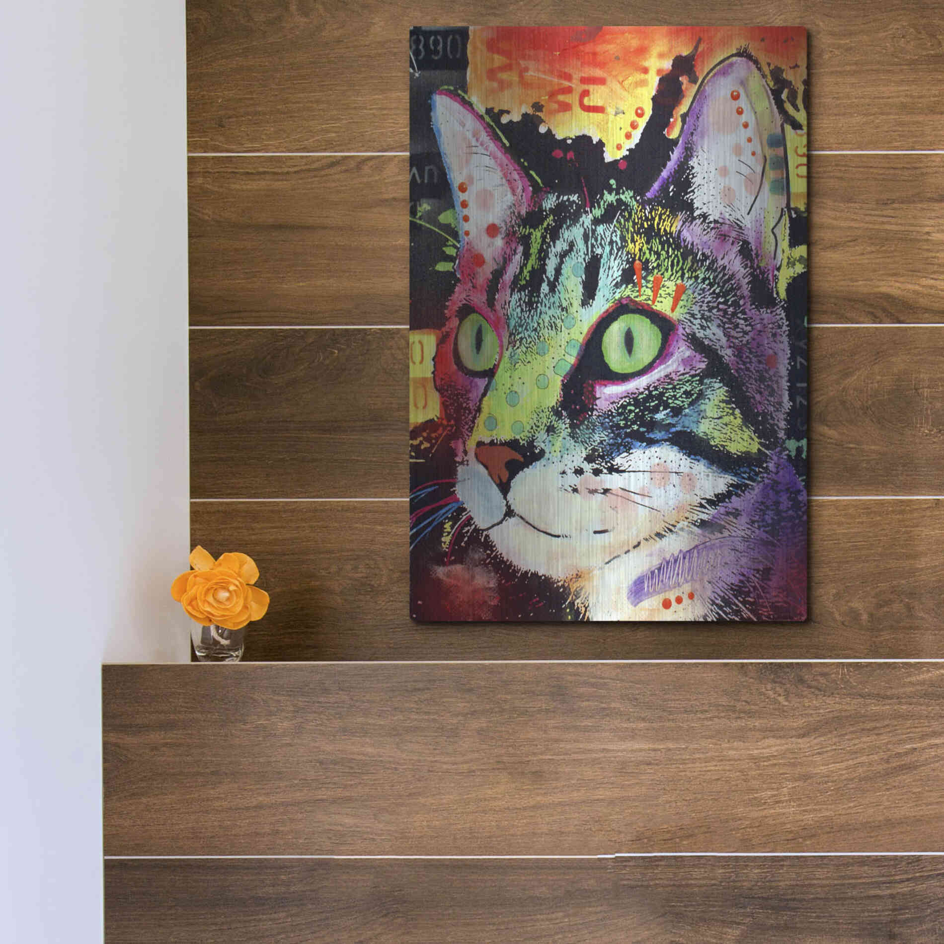 Luxe Metal Art 'Curiosity Cat' by Dean Russo, Metal Wall Art,12x16