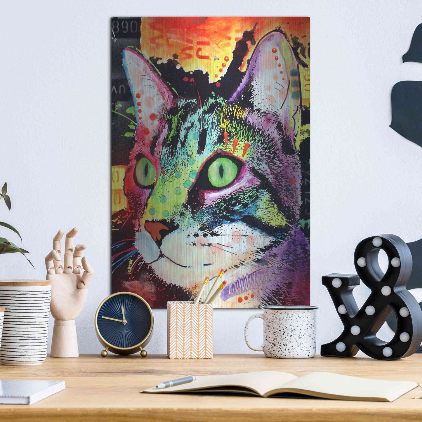 Luxe Metal Art 'Curiosity Cat' by Dean Russo, Metal Wall Art,12x16