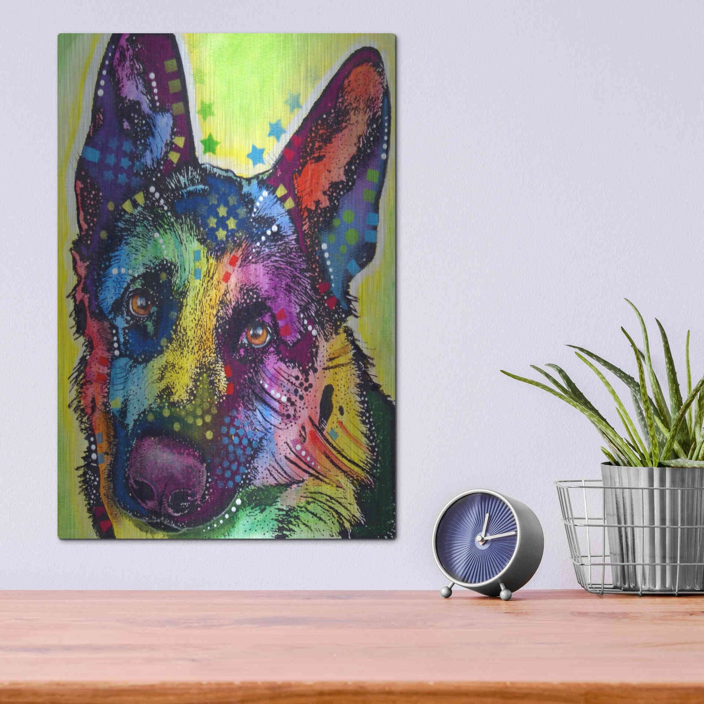 Luxe Metal Art 'German Shepherd 1' by Dean Russo, Metal Wall Art,12x16