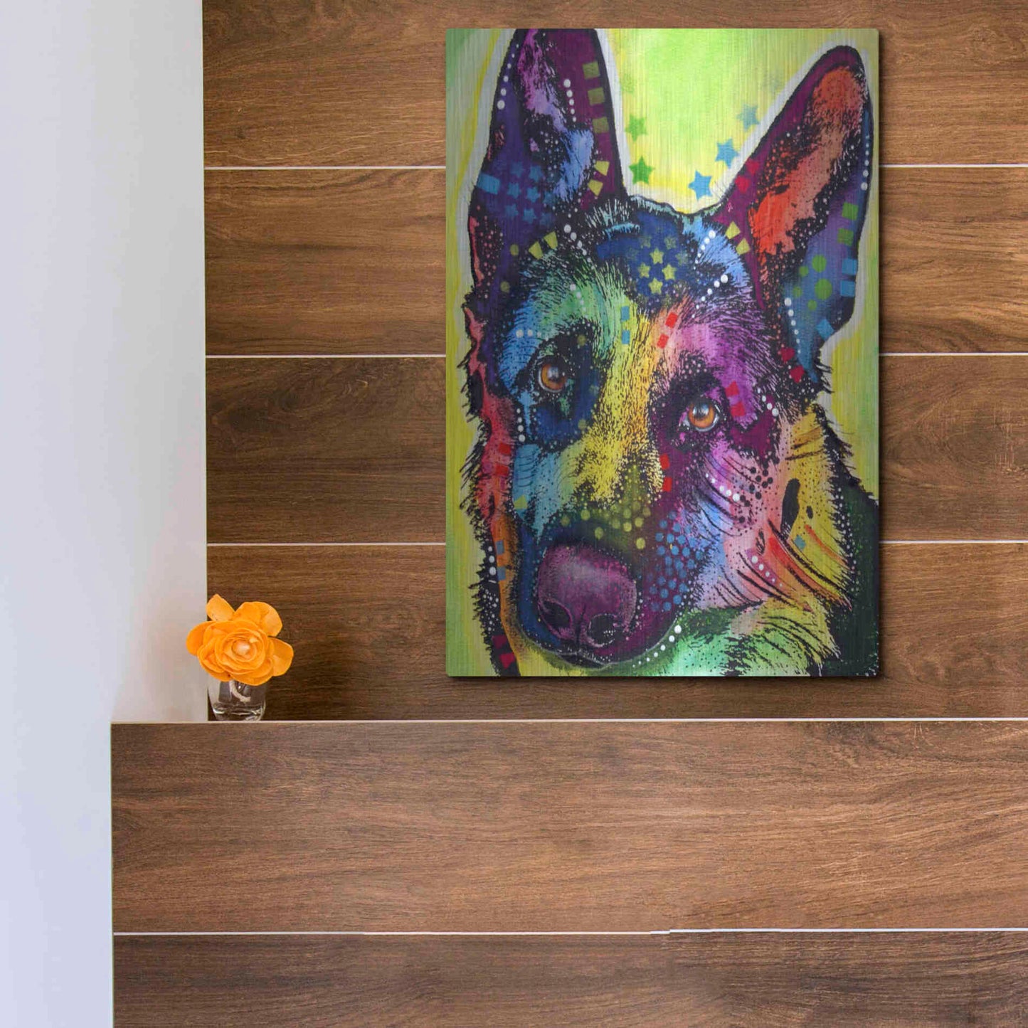 Luxe Metal Art 'German Shepherd 1' by Dean Russo, Metal Wall Art,12x16