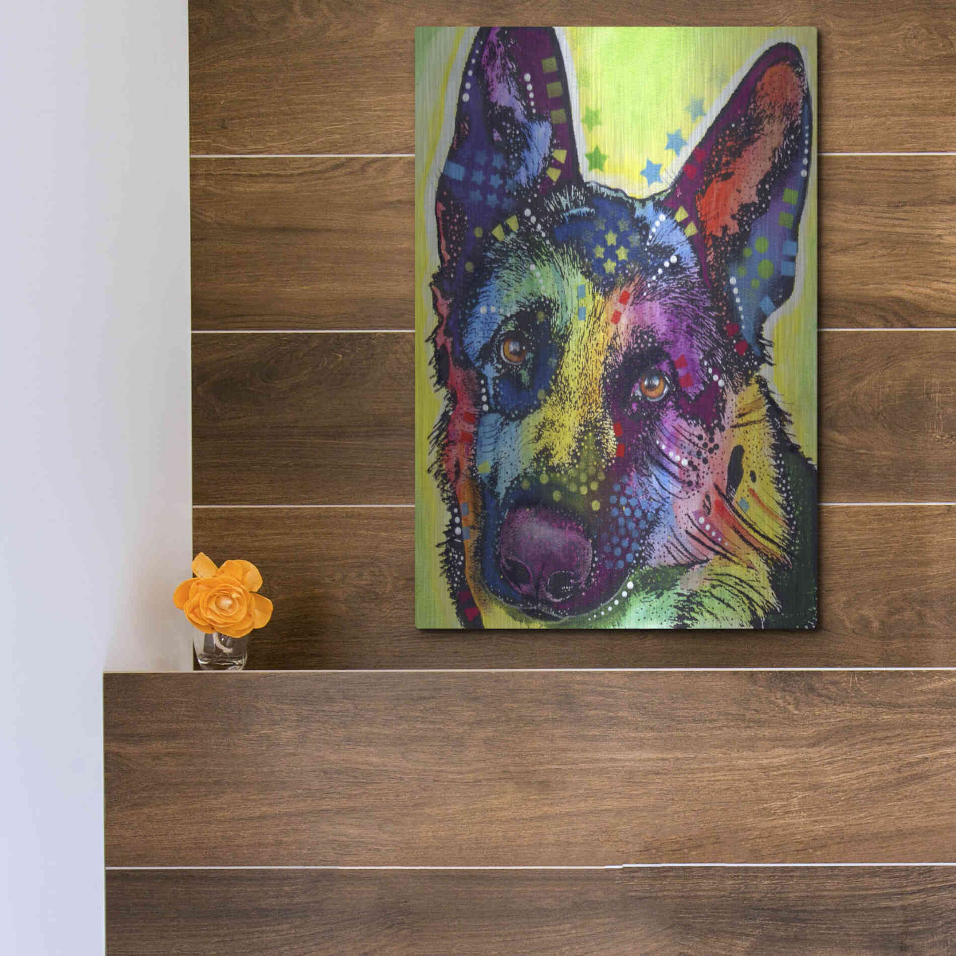 Luxe Metal Art 'German Shepherd 1' by Dean Russo, Metal Wall Art,12x16