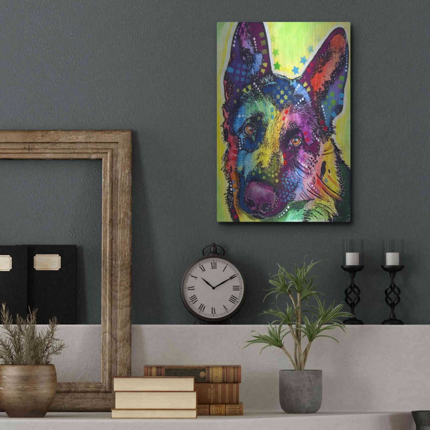 Luxe Metal Art 'German Shepherd 1' by Dean Russo, Metal Wall Art,12x16