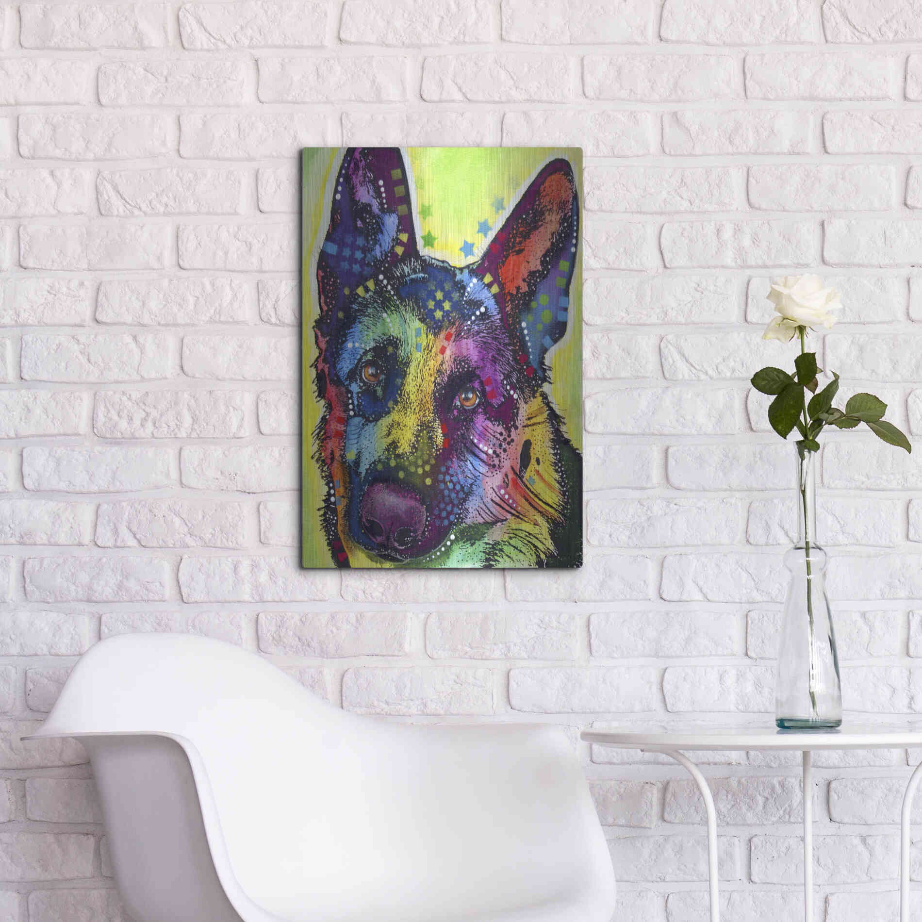 Luxe Metal Art 'German Shepherd 1' by Dean Russo, Metal Wall Art,16x24