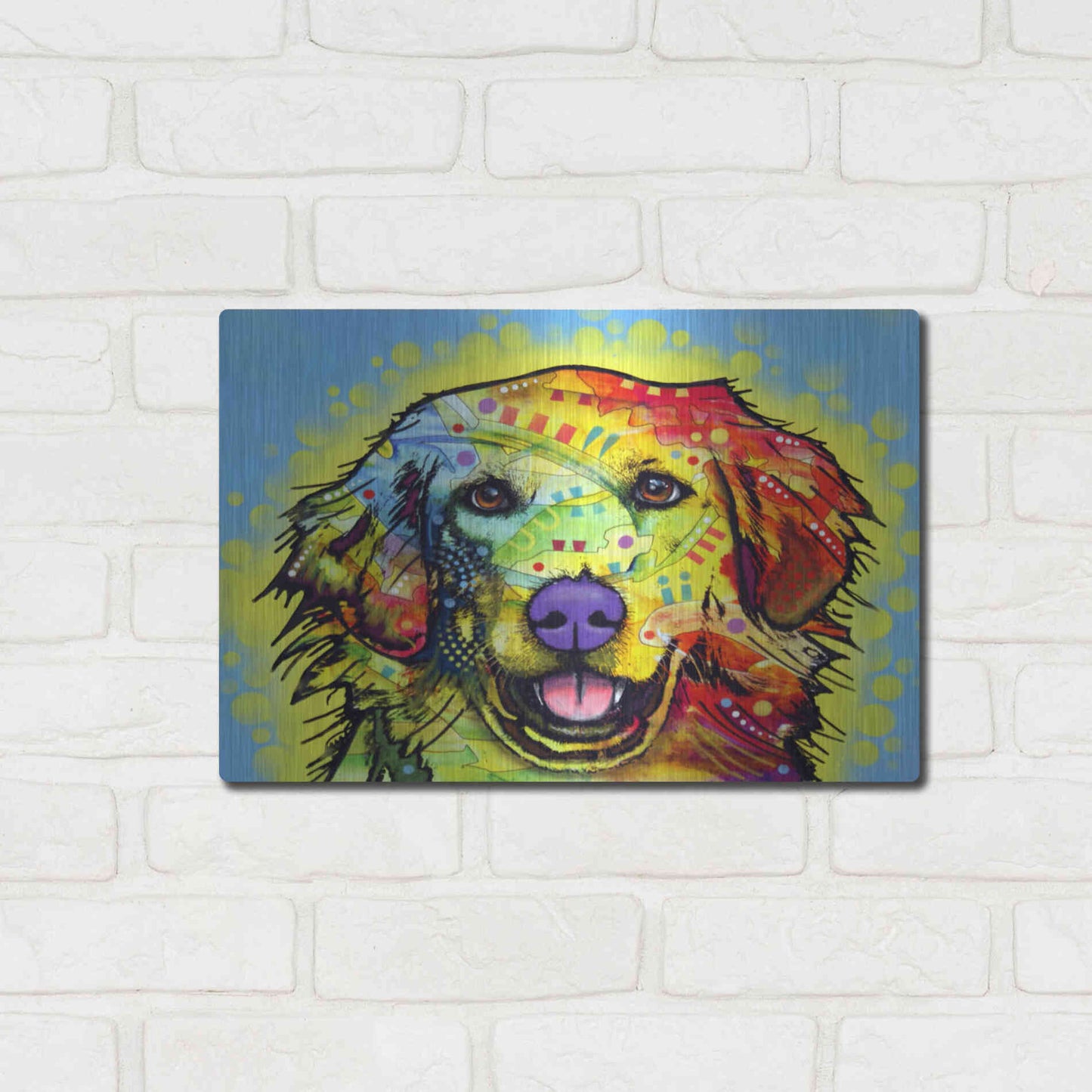 Luxe Metal Art 'Golden Retriever' by Dean Russo, Metal Wall Art,16x12