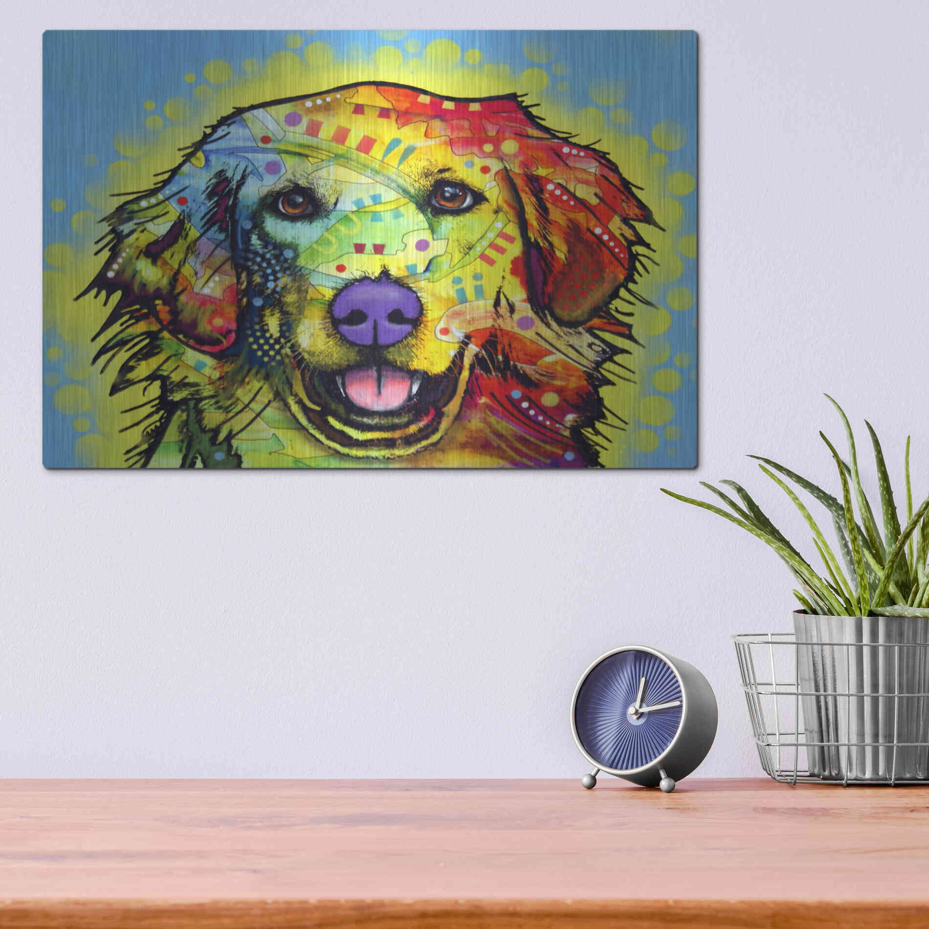 Luxe Metal Art 'Golden Retriever' by Dean Russo, Metal Wall Art,16x12