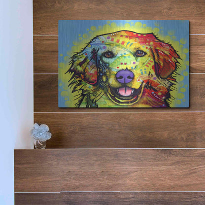 Luxe Metal Art 'Golden Retriever' by Dean Russo, Metal Wall Art,16x12