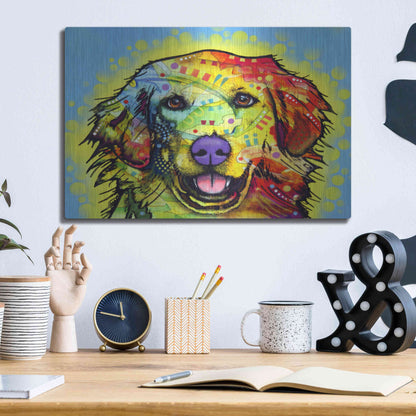 Luxe Metal Art 'Golden Retriever' by Dean Russo, Metal Wall Art,16x12