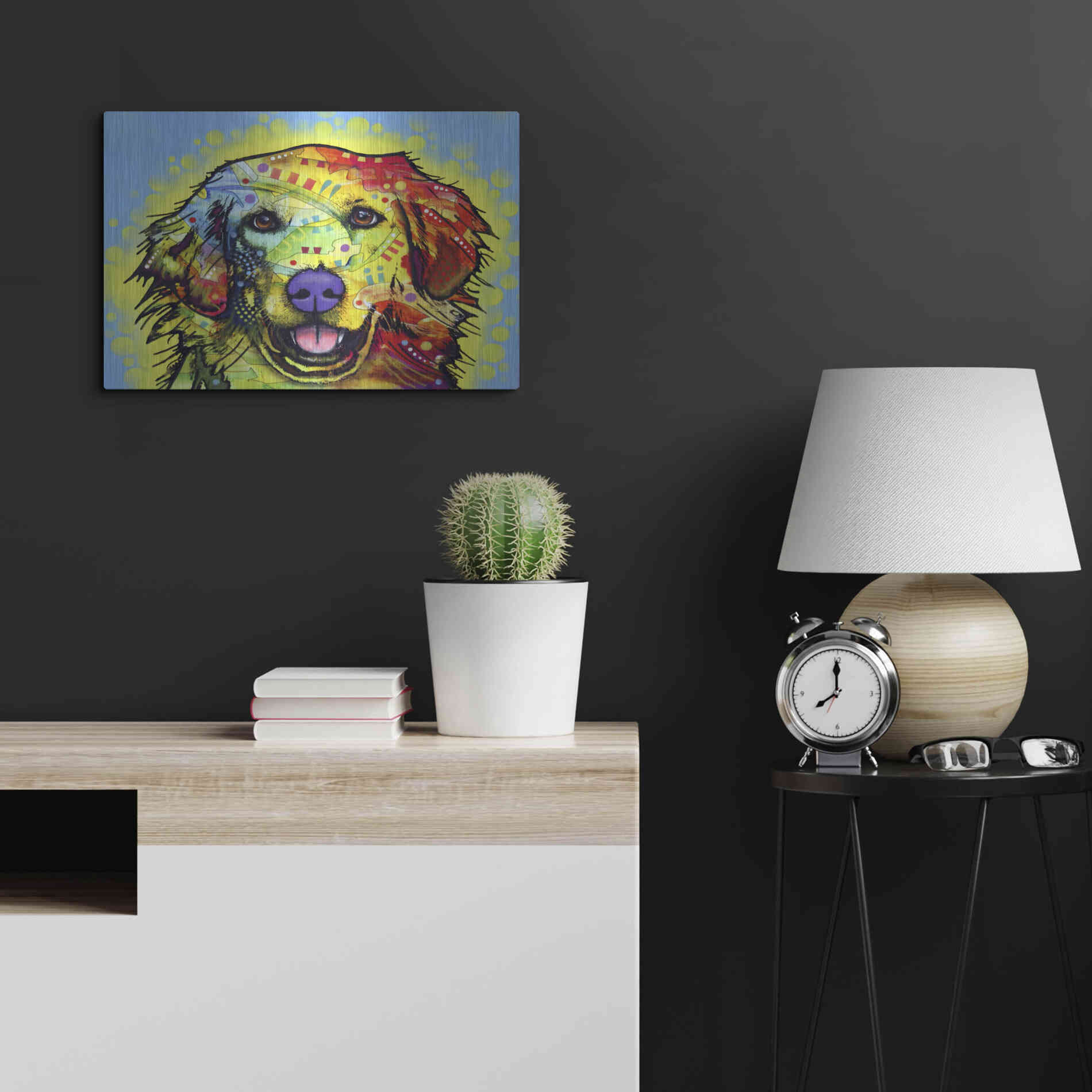 Luxe Metal Art 'Golden Retriever' by Dean Russo, Metal Wall Art,24x16