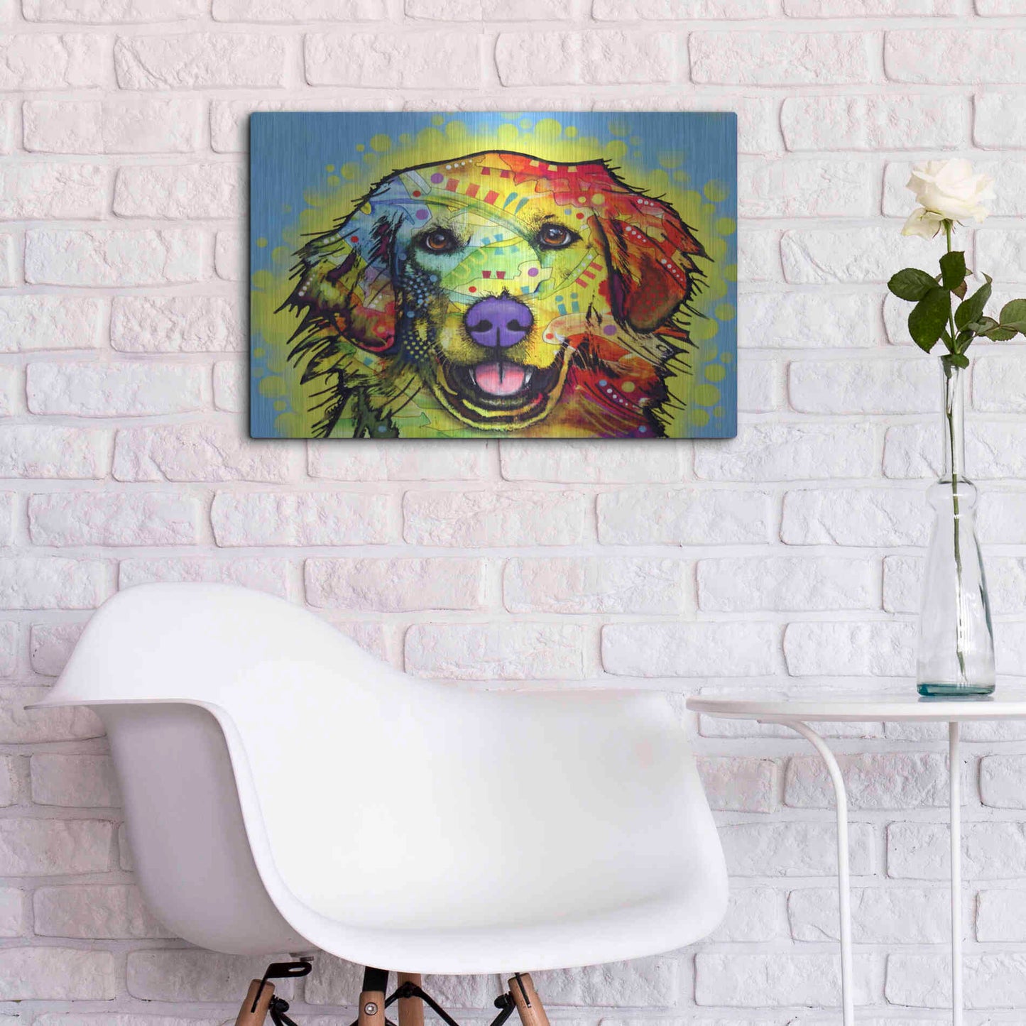 Luxe Metal Art 'Golden Retriever' by Dean Russo, Metal Wall Art,24x16