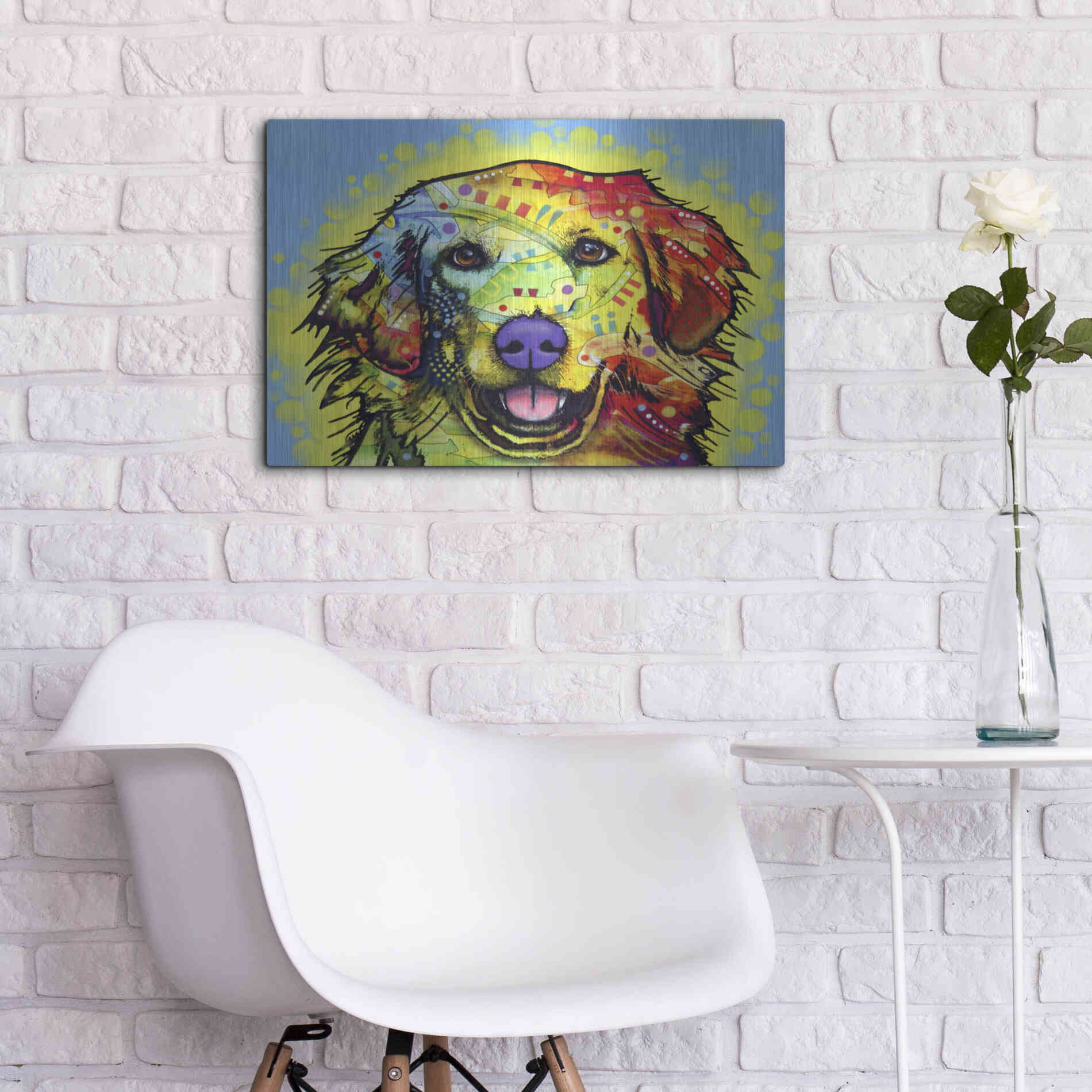 Luxe Metal Art 'Golden Retriever' by Dean Russo, Metal Wall Art,24x16