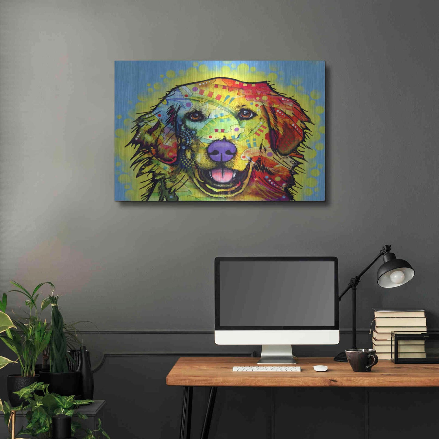 Luxe Metal Art 'Golden Retriever' by Dean Russo, Metal Wall Art,36x24