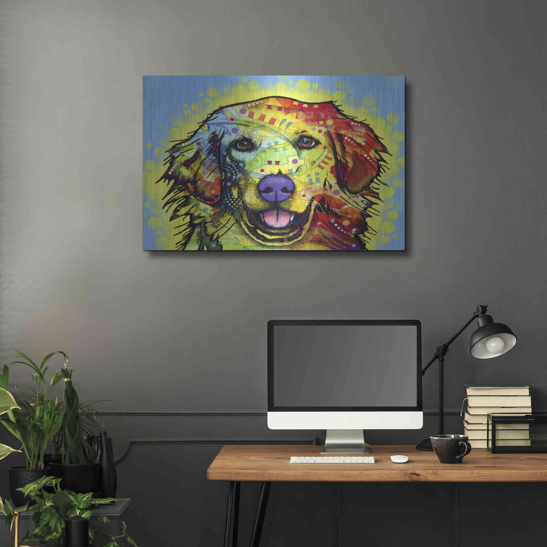 Luxe Metal Art 'Golden Retriever' by Dean Russo, Metal Wall Art,36x24