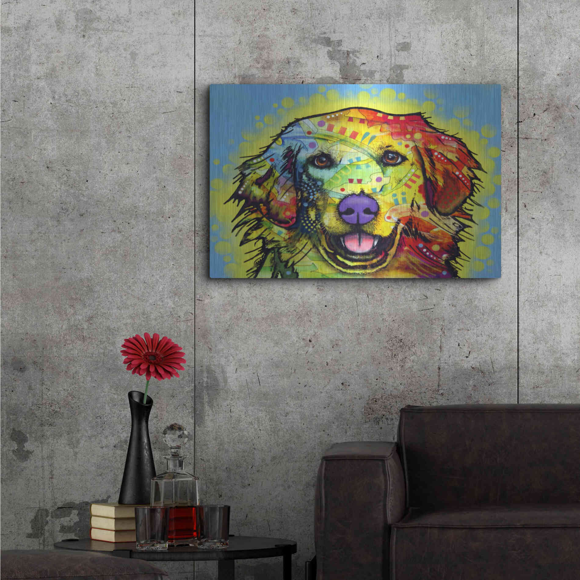 Luxe Metal Art 'Golden Retriever' by Dean Russo, Metal Wall Art,36x24