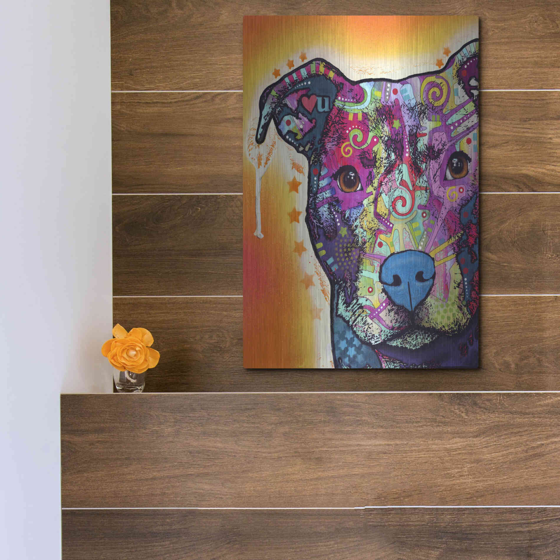 Luxe Metal Art 'Heart U Pit Bull' by Dean Russo, Metal Wall Art,12x16