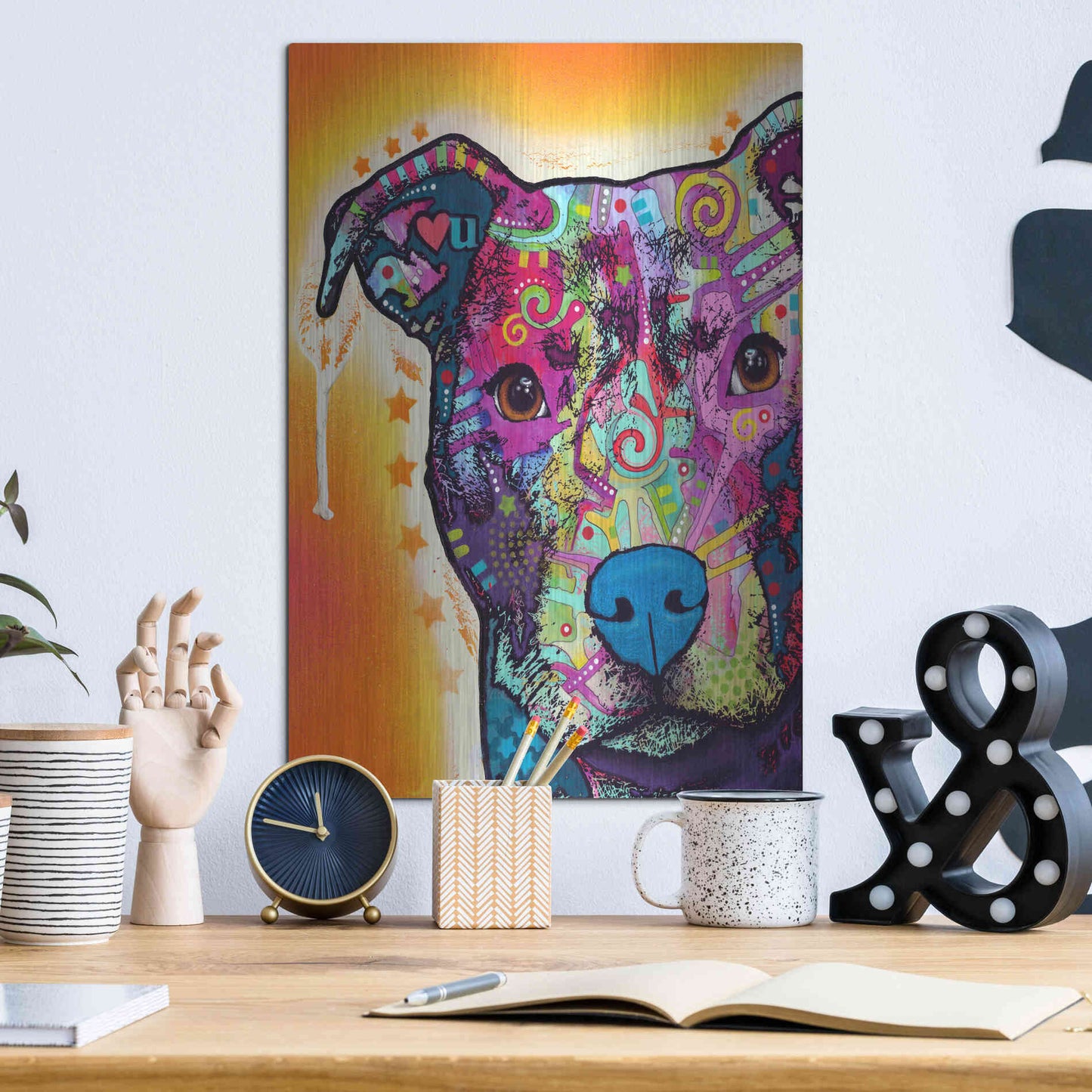 Luxe Metal Art 'Heart U Pit Bull' by Dean Russo, Metal Wall Art,12x16