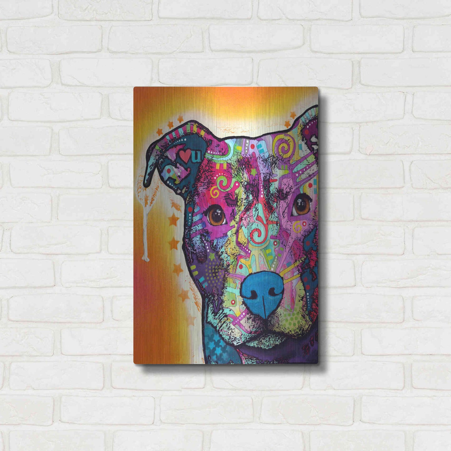 Luxe Metal Art 'Heart U Pit Bull' by Dean Russo, Metal Wall Art,16x24