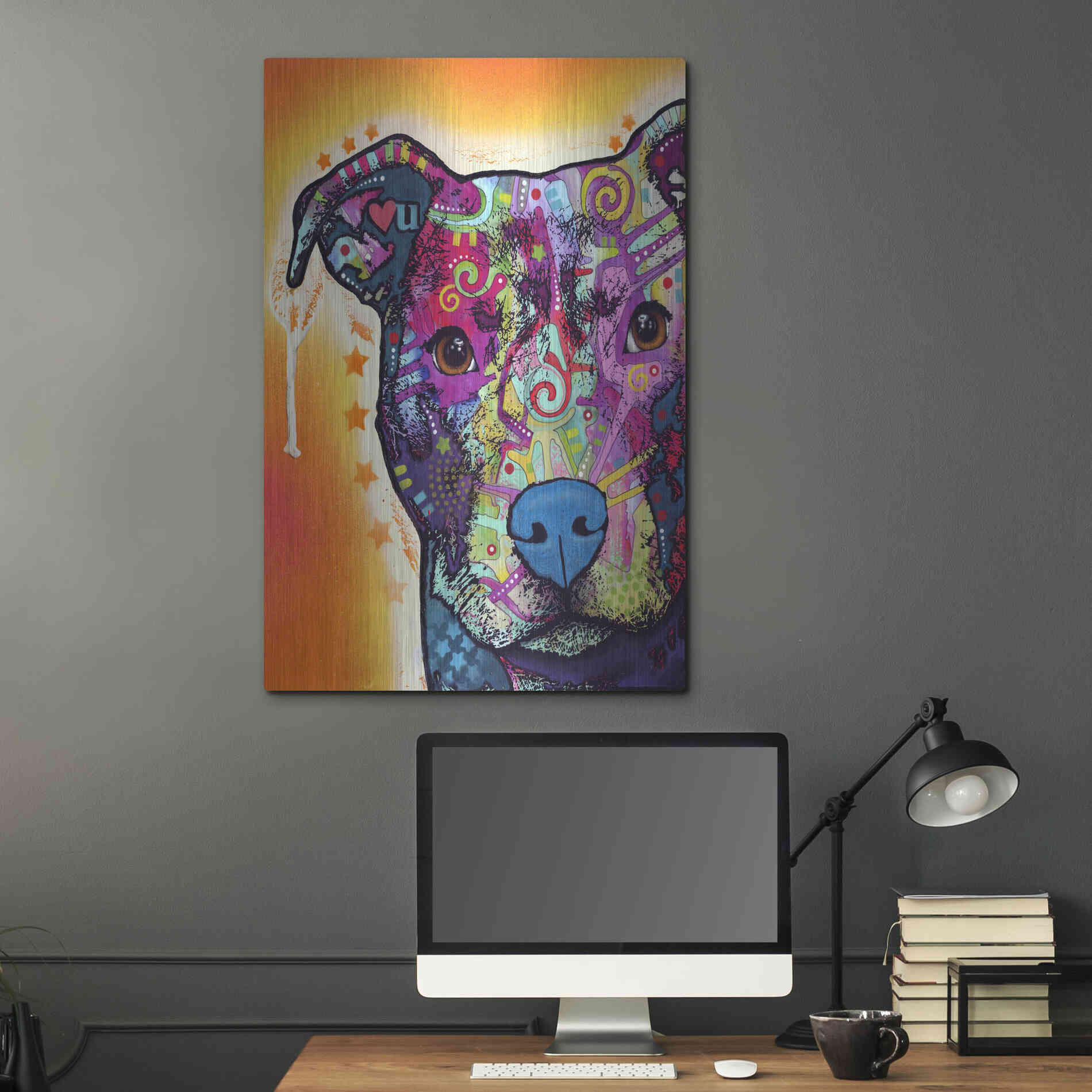 Luxe Metal Art 'Heart U Pit Bull' by Dean Russo, Metal Wall Art,24x36