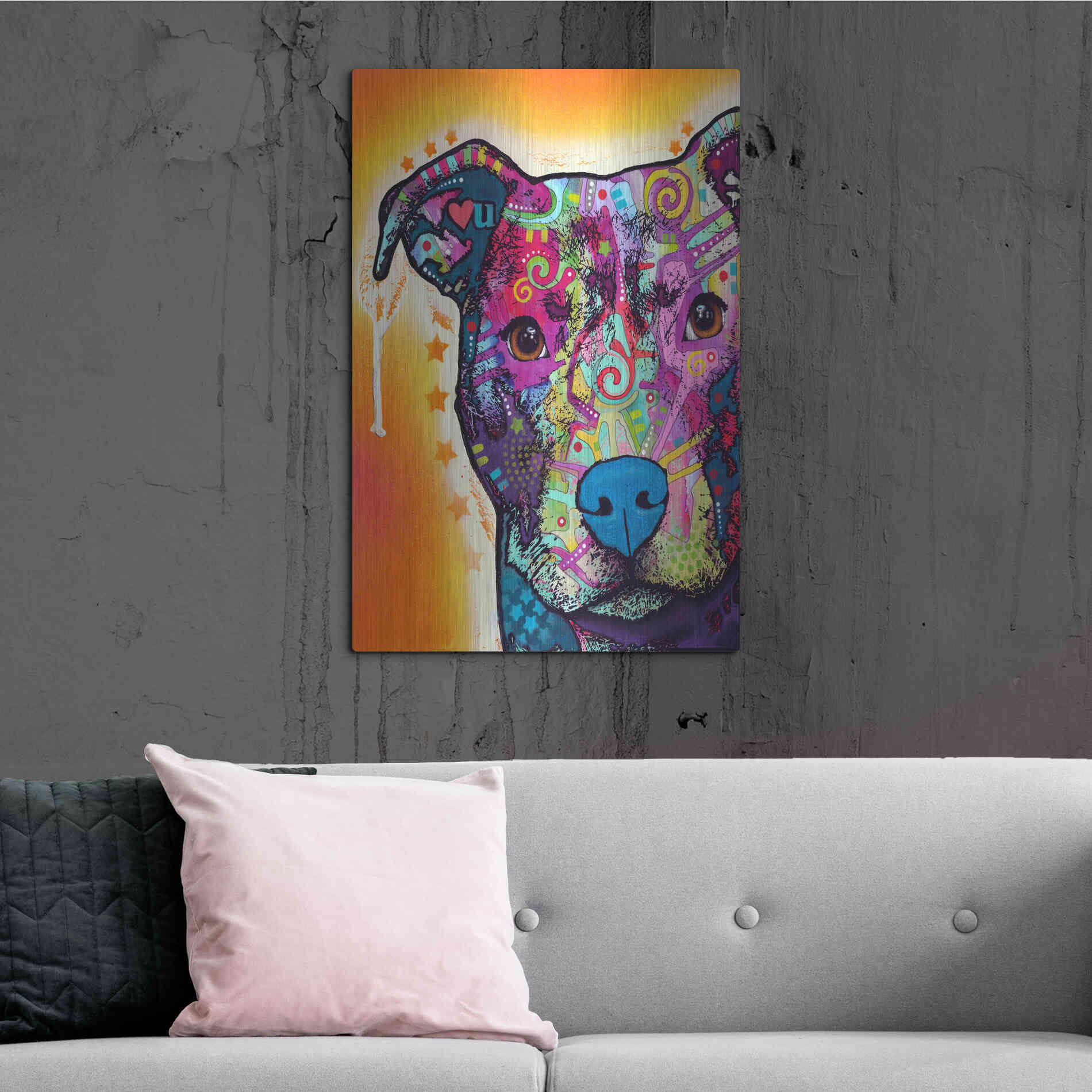 Luxe Metal Art 'Heart U Pit Bull' by Dean Russo, Metal Wall Art,24x36