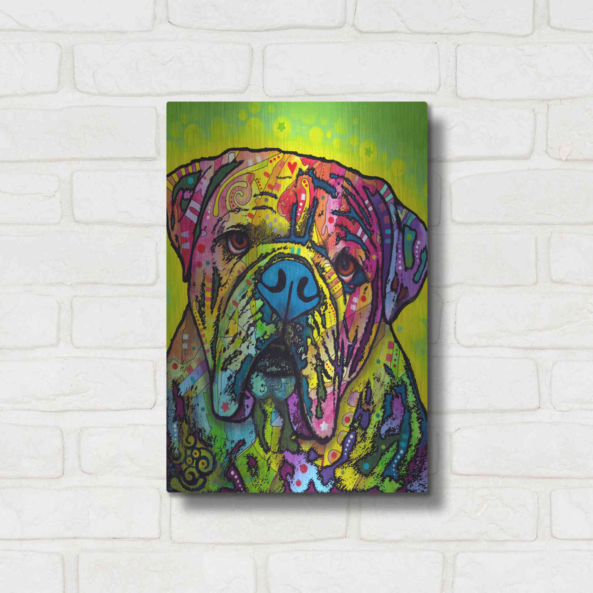 Luxe Metal Art 'Hey Bulldog' by Dean Russo, Metal Wall Art,12x16