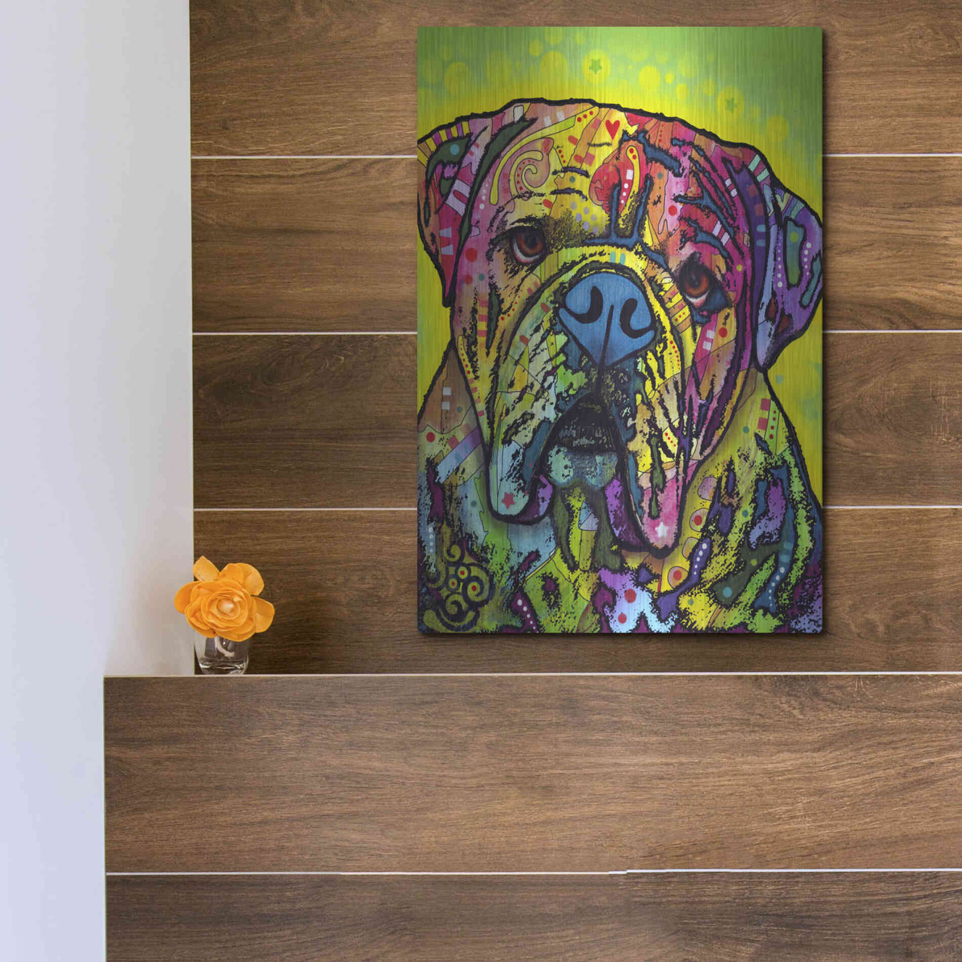 Luxe Metal Art 'Hey Bulldog' by Dean Russo, Metal Wall Art,12x16