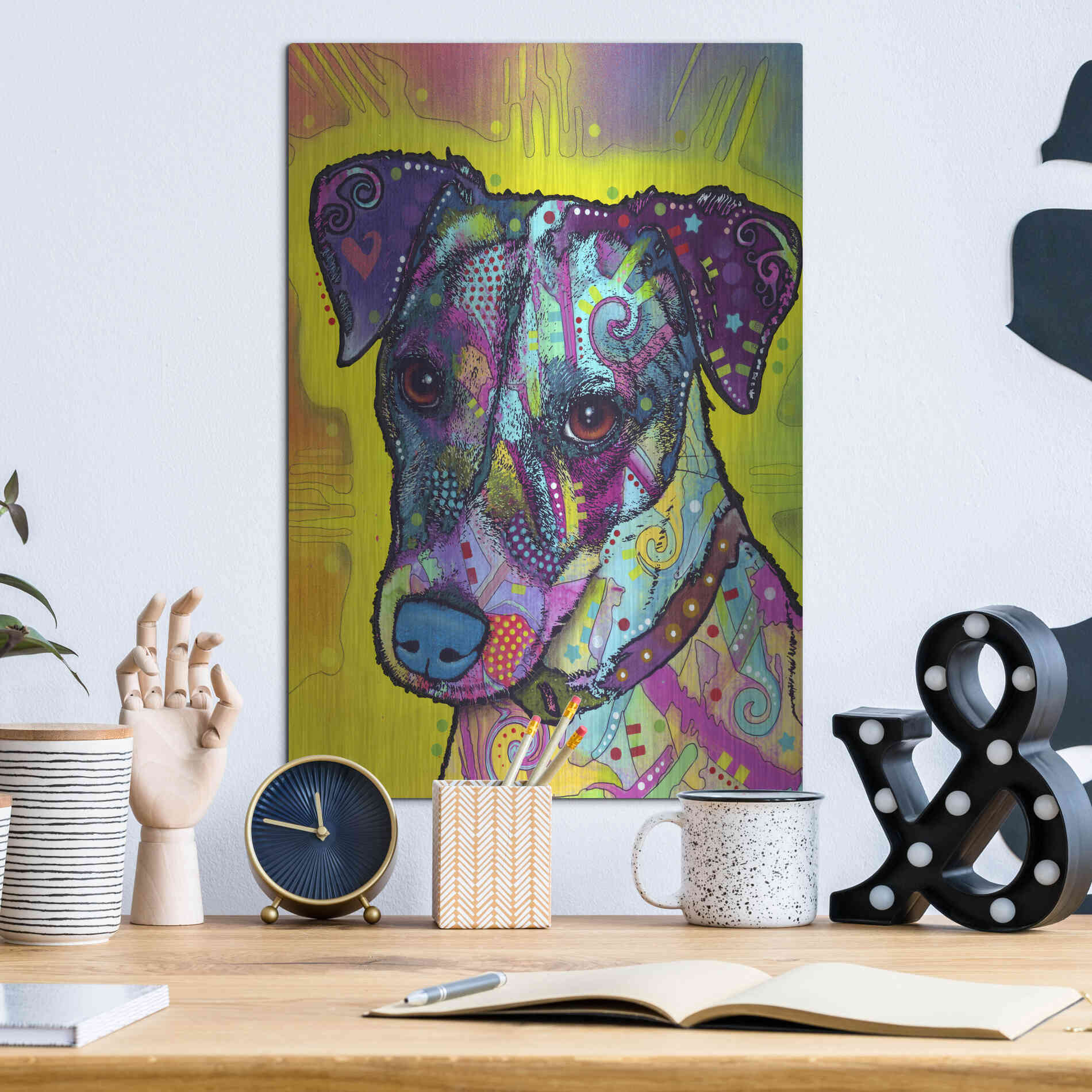Luxe Metal Art 'Jack Russell' by Dean Russo, Metal Wall Art,12x16
